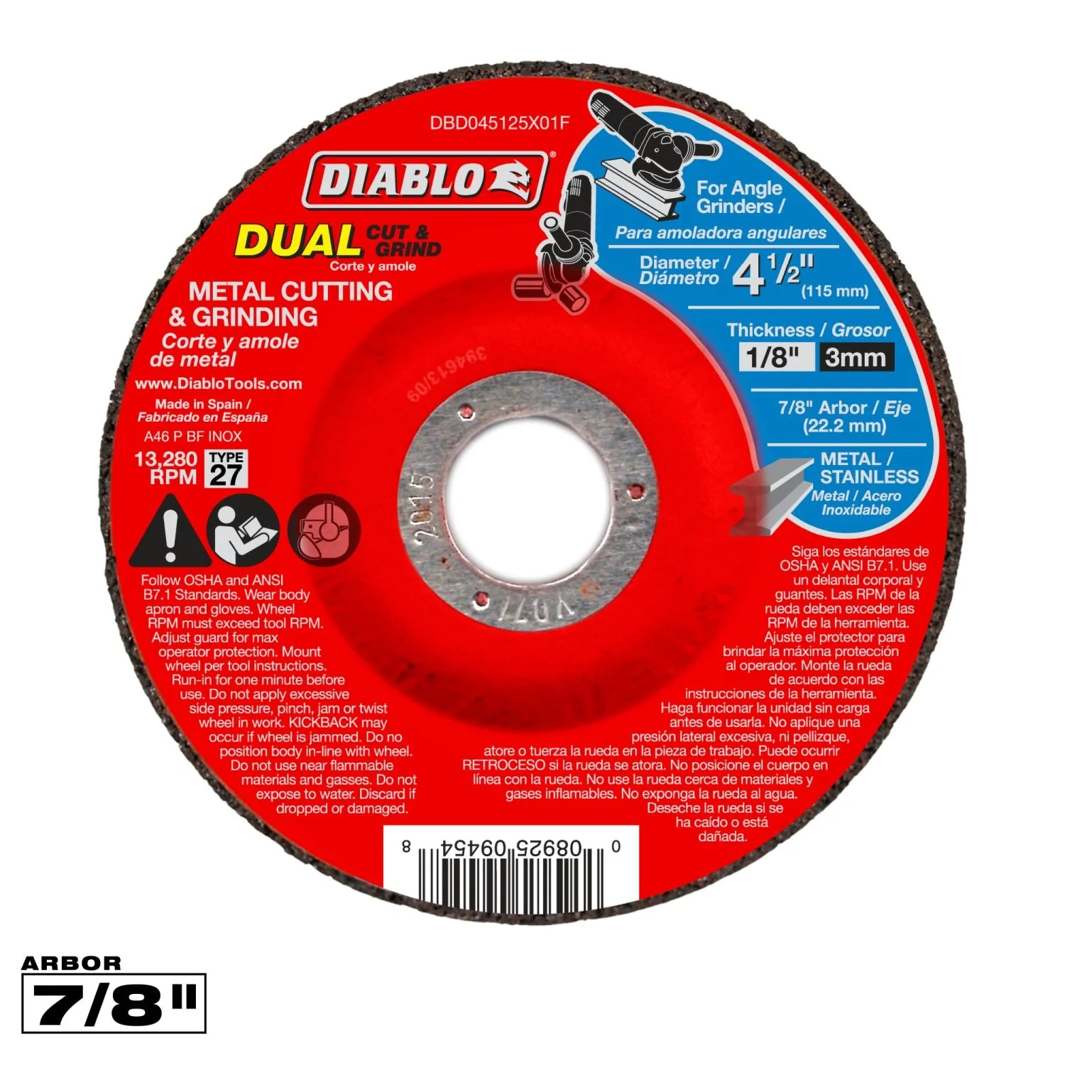 Diablo DBD045125X01F 4-1/2 Inch Metal Dual Cut & Grind Disc – Type 27