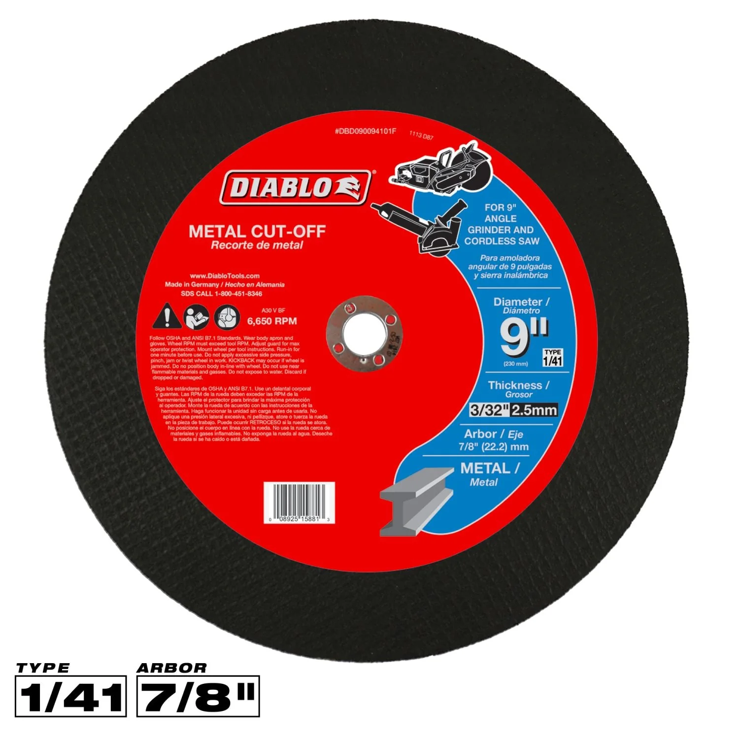 Diablo DBD090094101F 9 in. Metal Cut-Off Disc