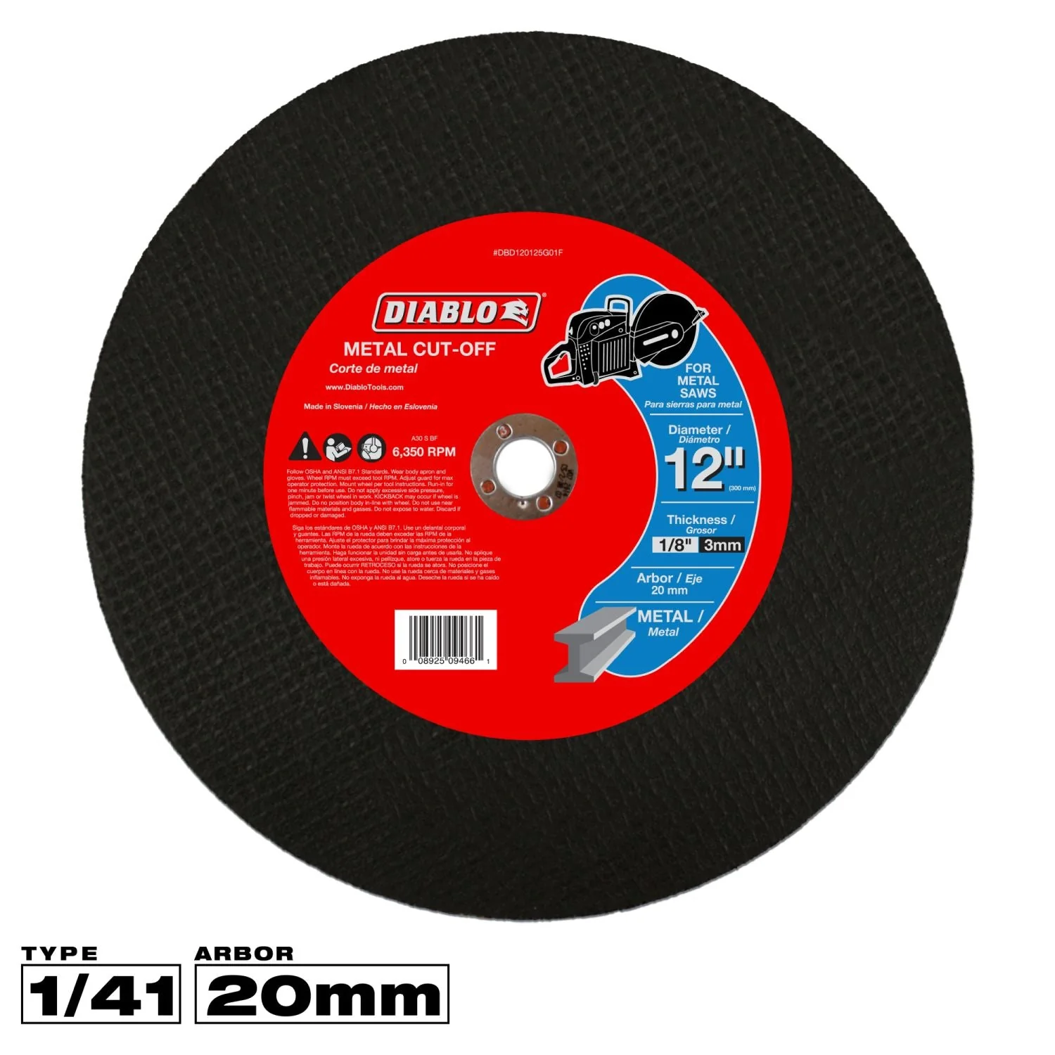Diablo DBD120125G01F 12 Inch Metal High Speed Cut Off Disc 20mm - Image 1