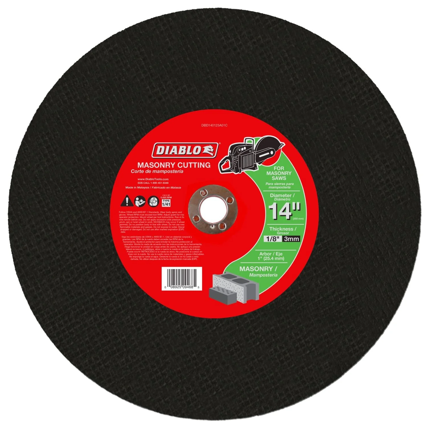 Diablo DBD140125A01C 14 Inch Masonry High Speed Cut Off Disc 1 Inch - Image 1