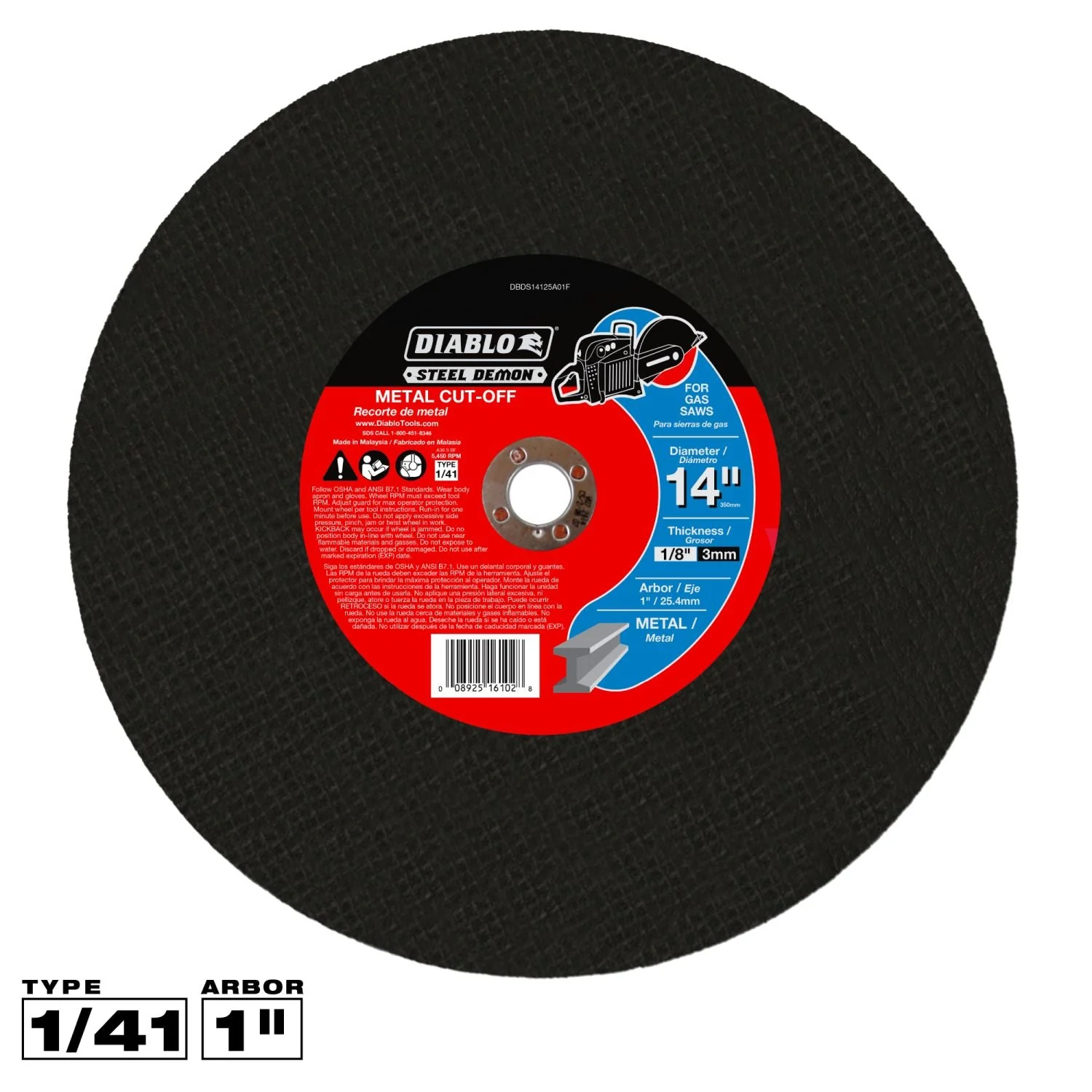 Diablo DBDS14125A01F 14 in. 1 in. Steel Demon High Speed Metal Cut-Off Disc