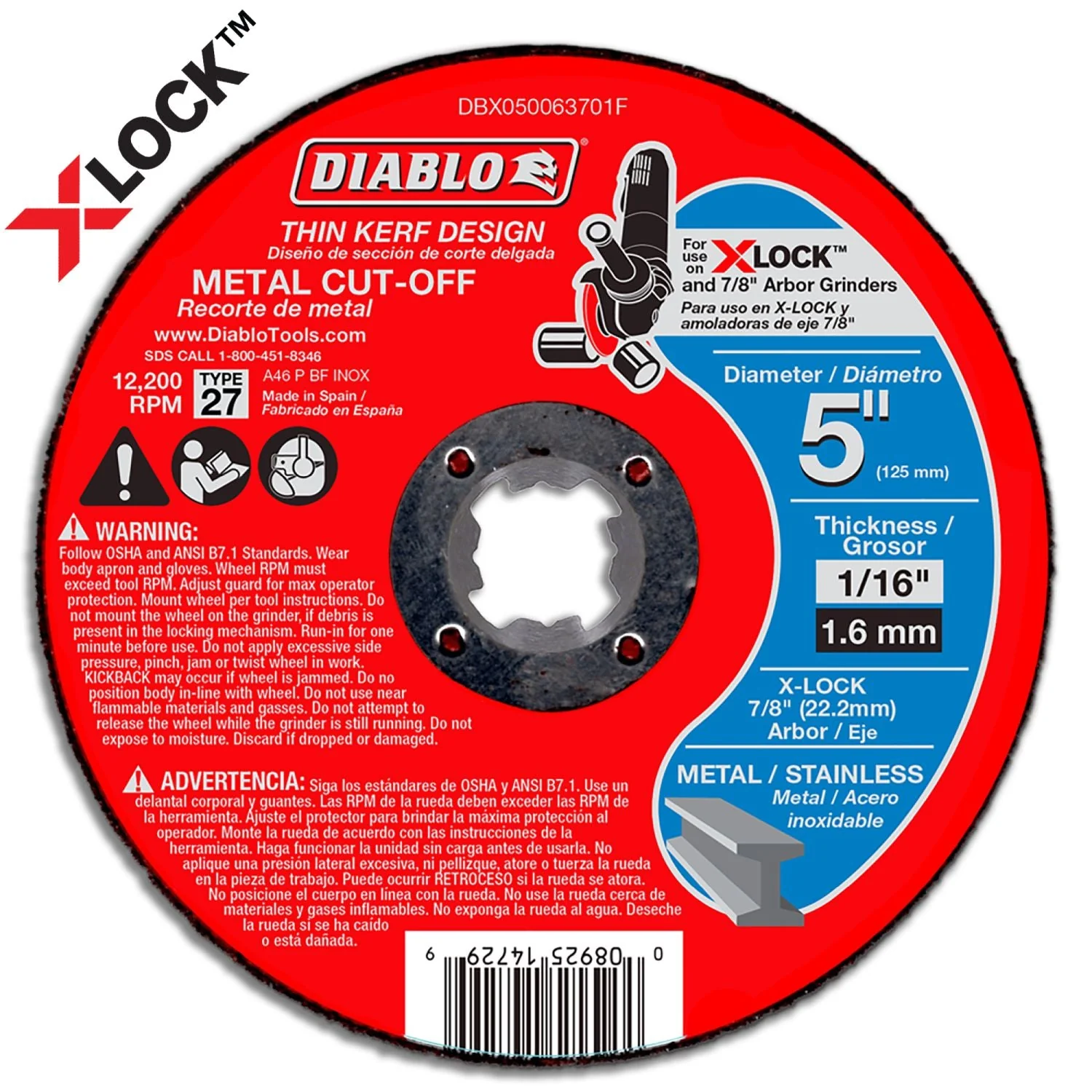 Diablo DBX050063701F 5 InchType 27 Metal Cut-Off Disc for X-Lock and All Grinders - Image 1