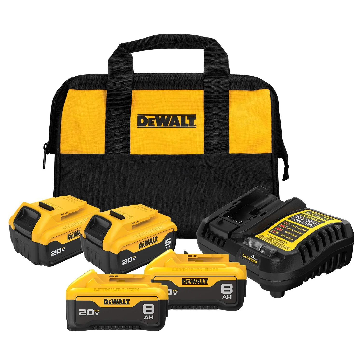 DeWalt 20V Max 5.0Ah + 8.0Ah Lithium Ion Battery Starter Kit w/ Charger, 4-Pack