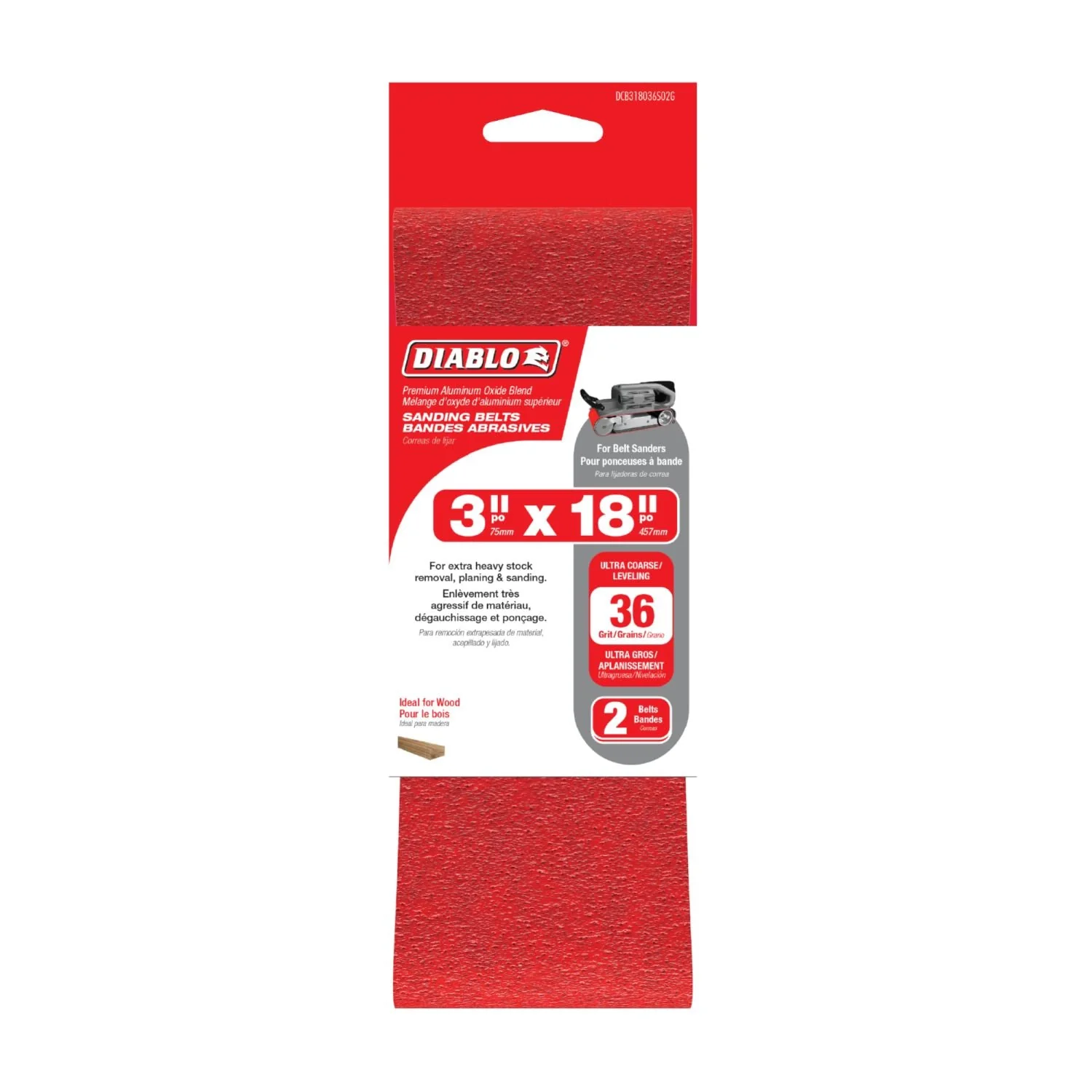 Diablo DCB318036S02G 3″x18″ Sanding Belt, 36 Grit, 2-Pack