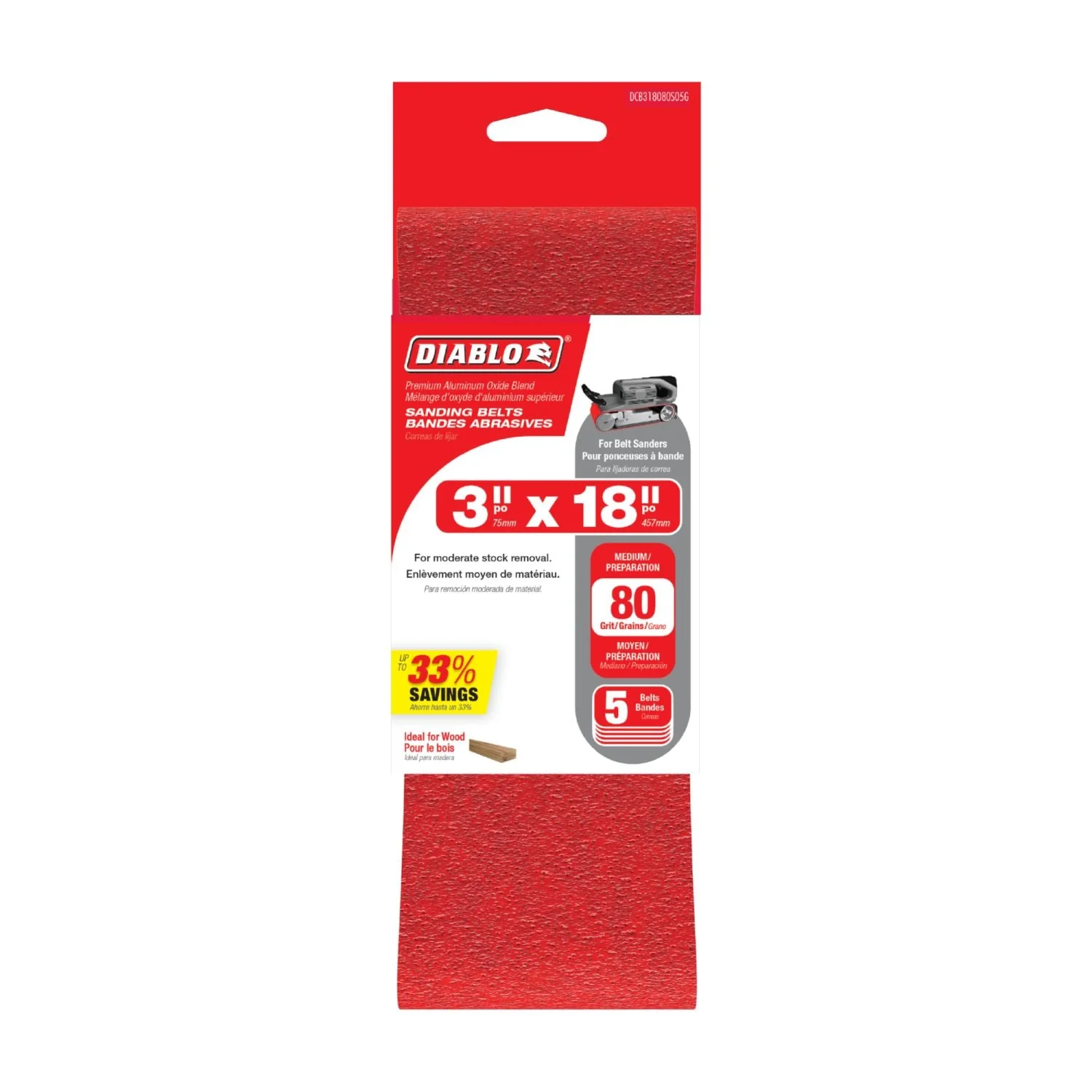Diablo DCB318080S05G 3″x18″ Sanding Belt, 80 Grit, 5-Pack