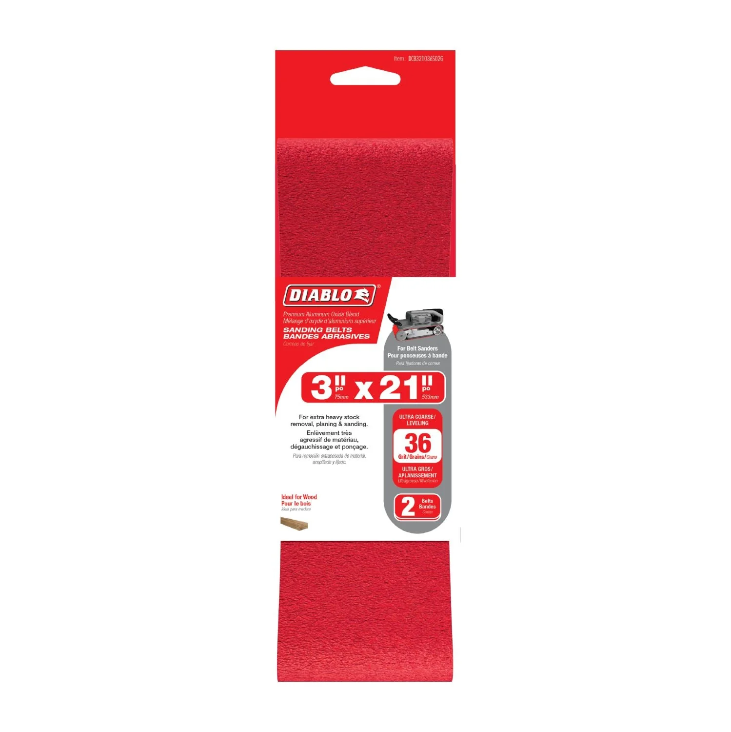 Diablo DCB321036S05G 3″x21″ Belt  Sandpaper, 36 Grit, 5Pk