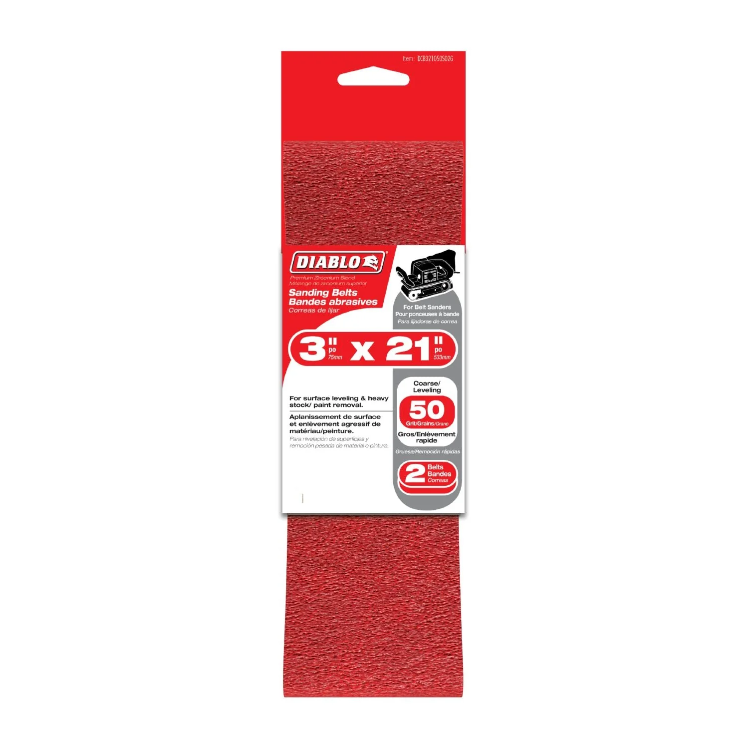 Diablo DCB321050S02G 3″x21″ Sanding Belt, 50 Grit, 2-Pack