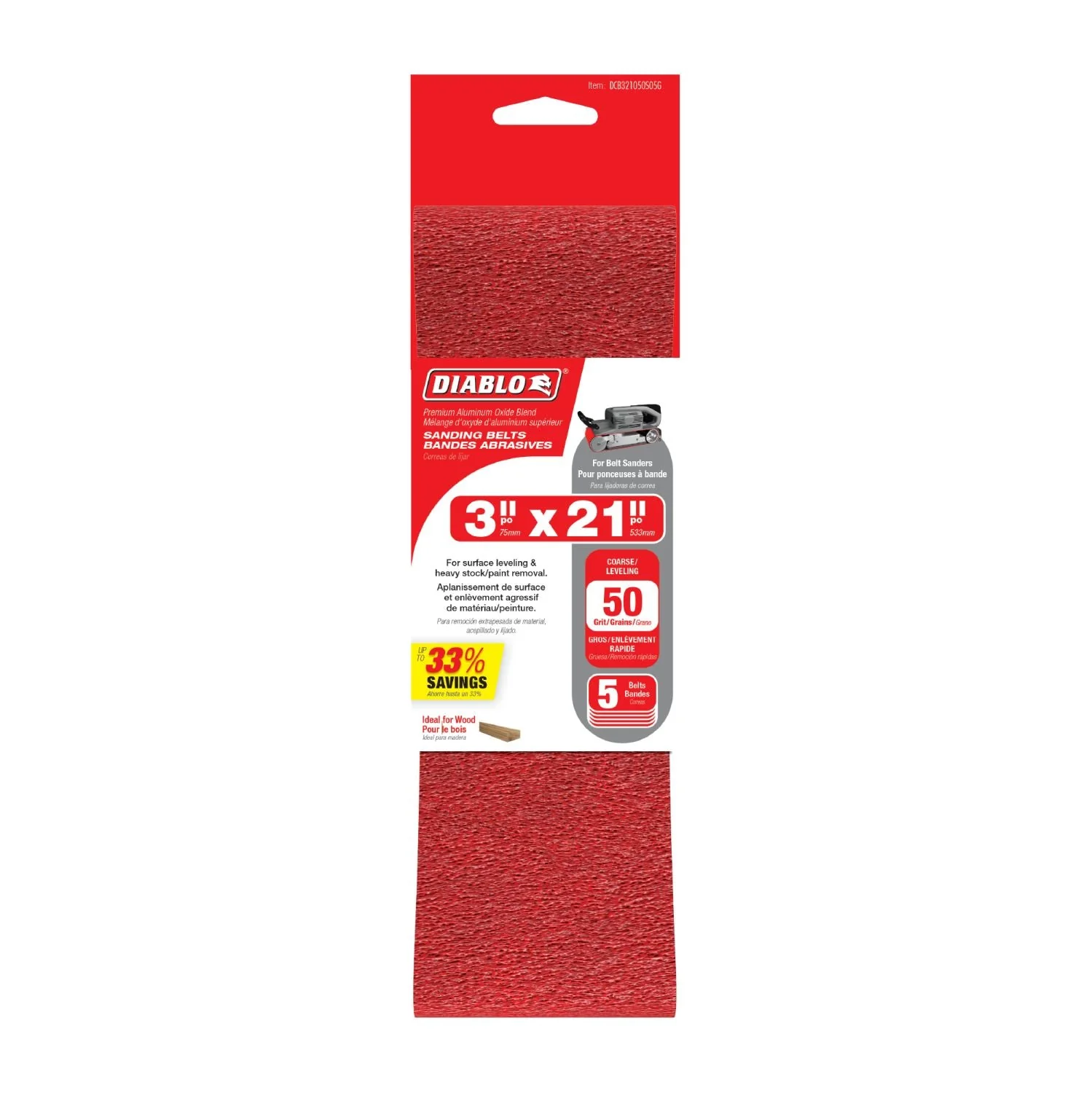 Diablo DCB321050S05G 3″x21″ Belt  Sandpaper, 50 Grit, 5Pk