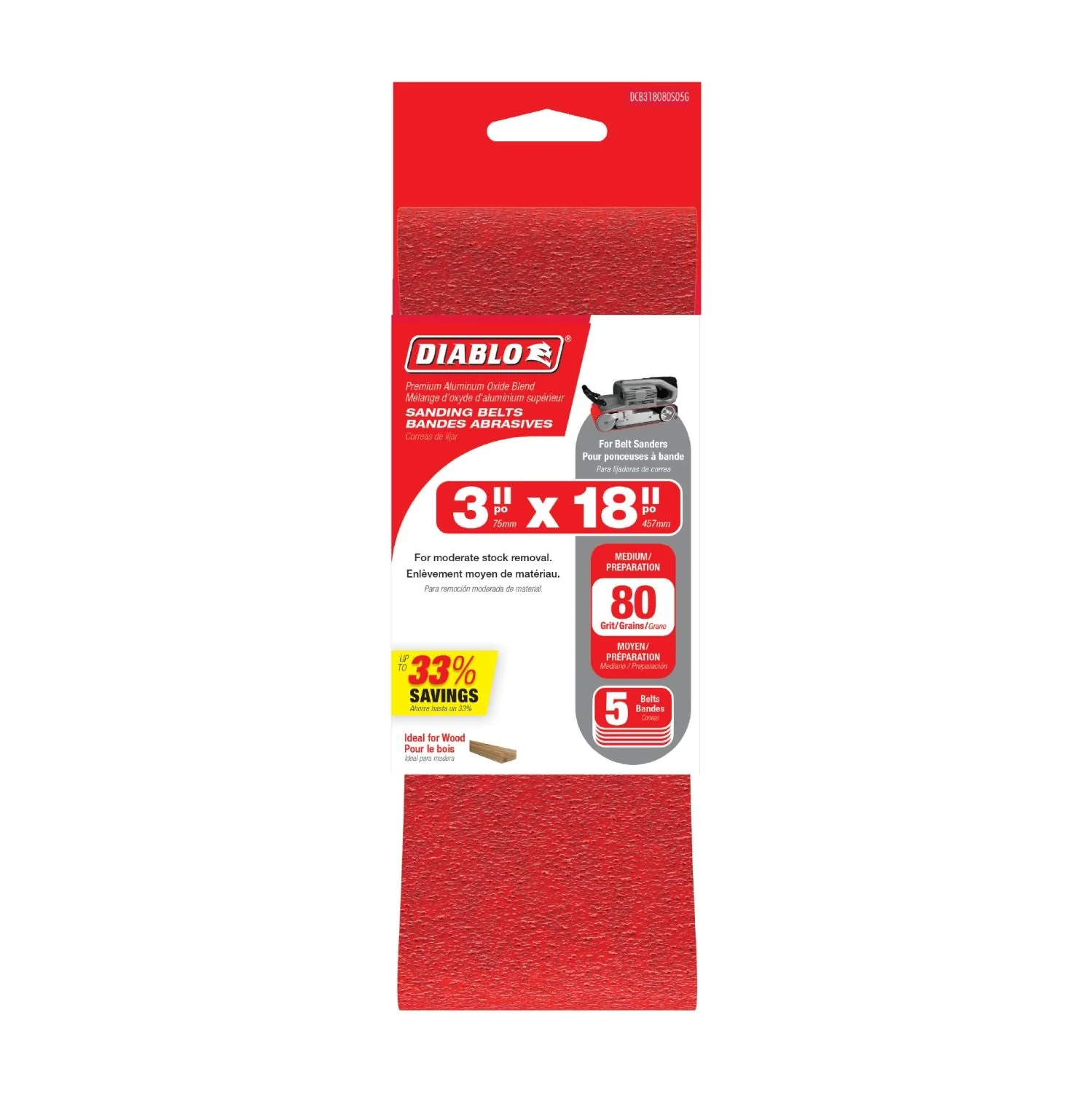 Diablo Dcb321080S05G 3″X21″ Sanding Belt, 80 Grit, 5-Pack