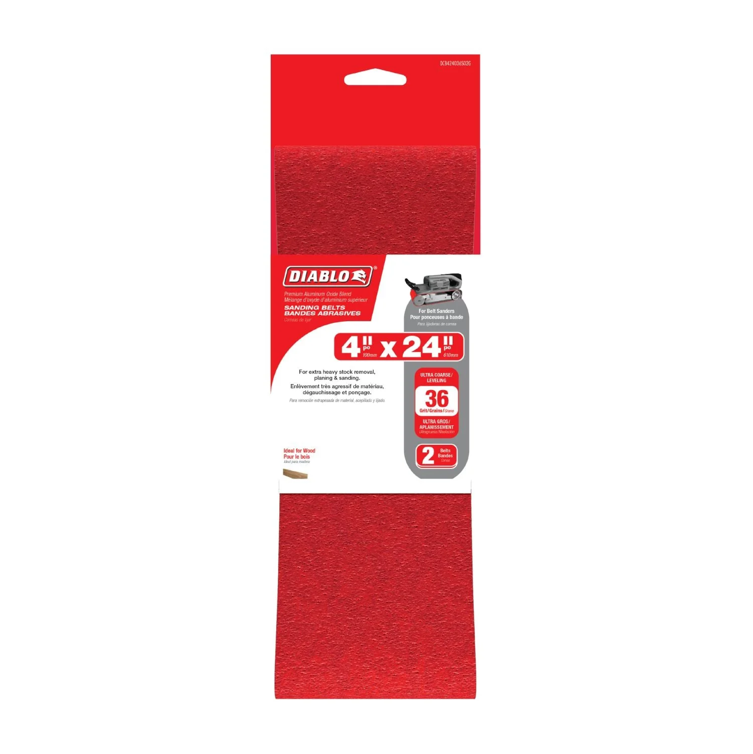 Diablo DCB424036S02G 4″x24″ Sanding Belt, 36 Grit, 2-Pack