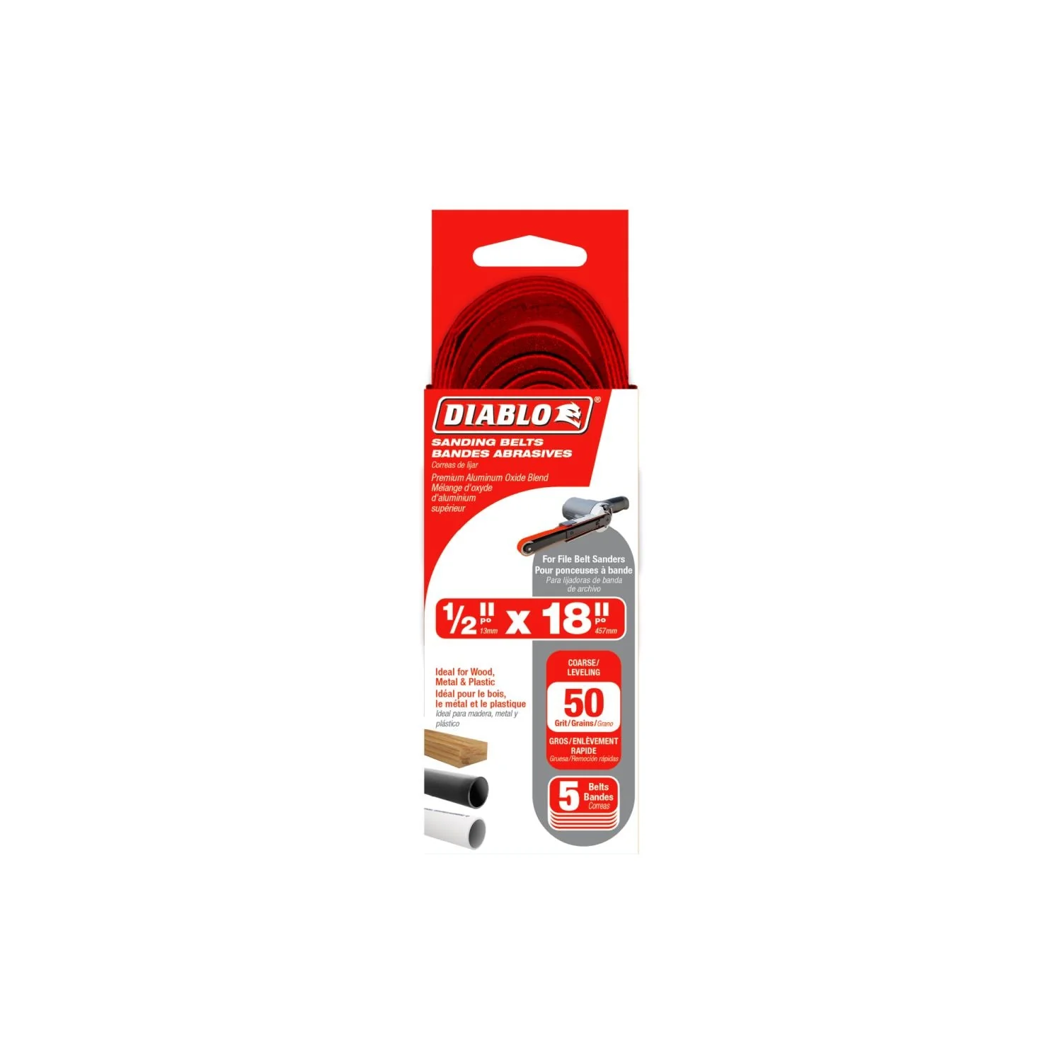 Diablo DCB518050S05G 1/2 in. x 18 in. 50-Grit (Coarse) Detail File Sanding Belt (5-Pack) - Image 2