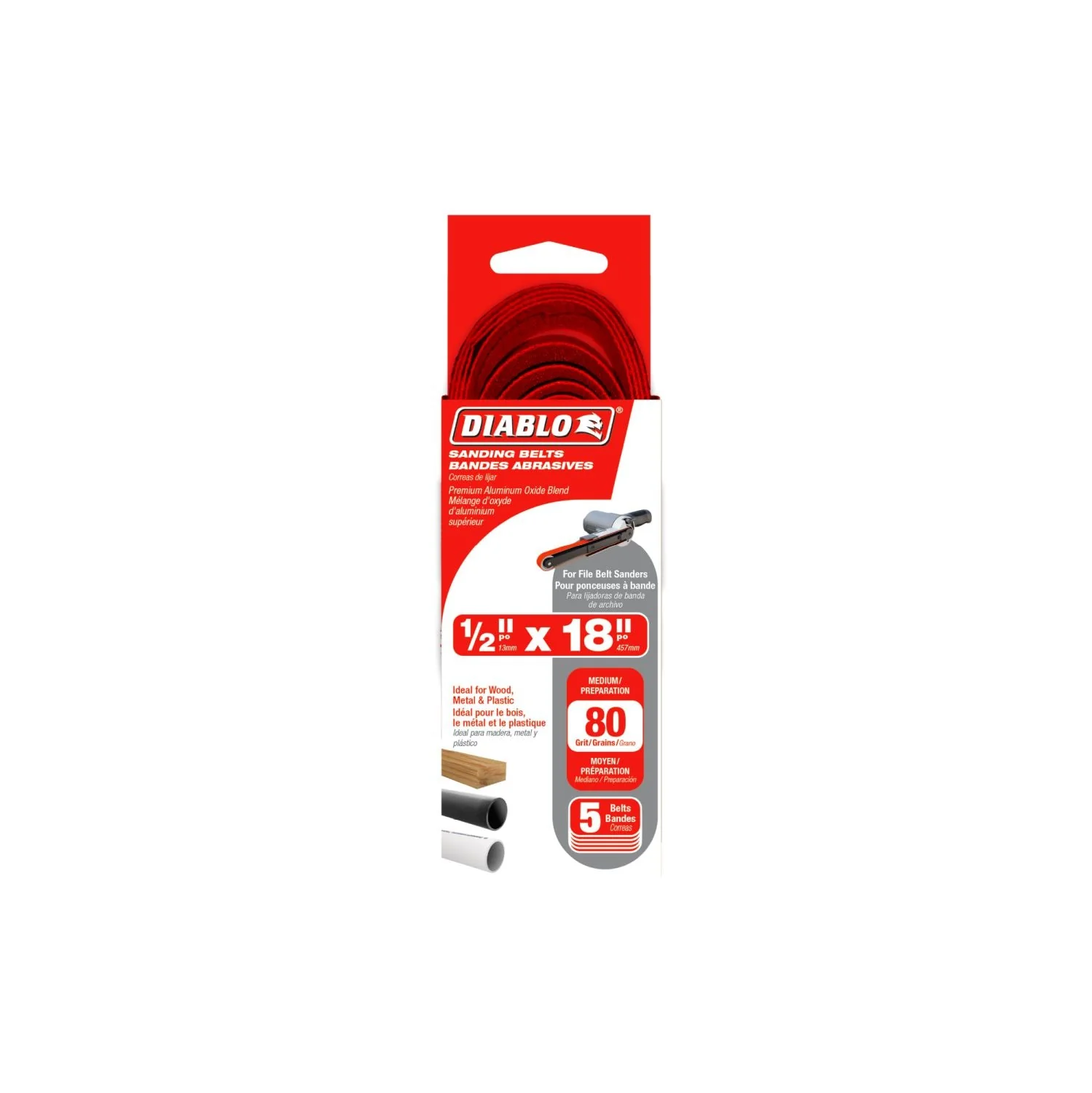 Diablo DCB518080S05G 1/2 in. x 18 in. 80-Grit (Medium) Detail File Sanding Belt (5-Pack) - Image 2