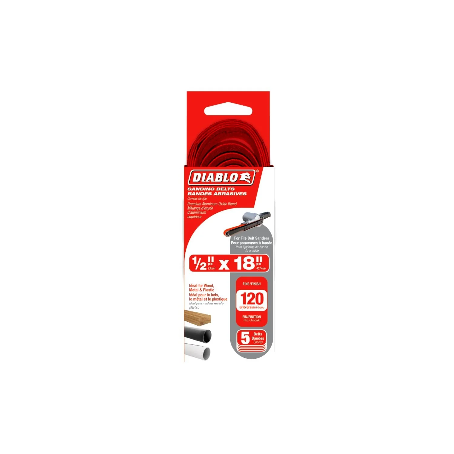 Diablo DCB518120S05G 1/2 in. x 18 in. 120-Grit (Fine) Detail File Sanding Belt (5-Pack) - Image 2