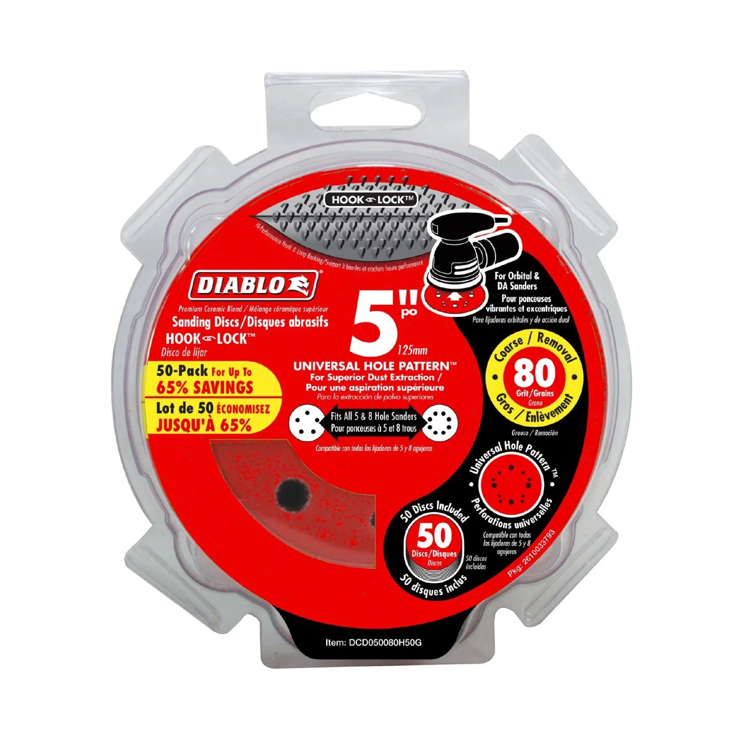 Diablo DCD050080H50G 5″ Sandpaper Disc H&L, 80 Grit, 50Pk