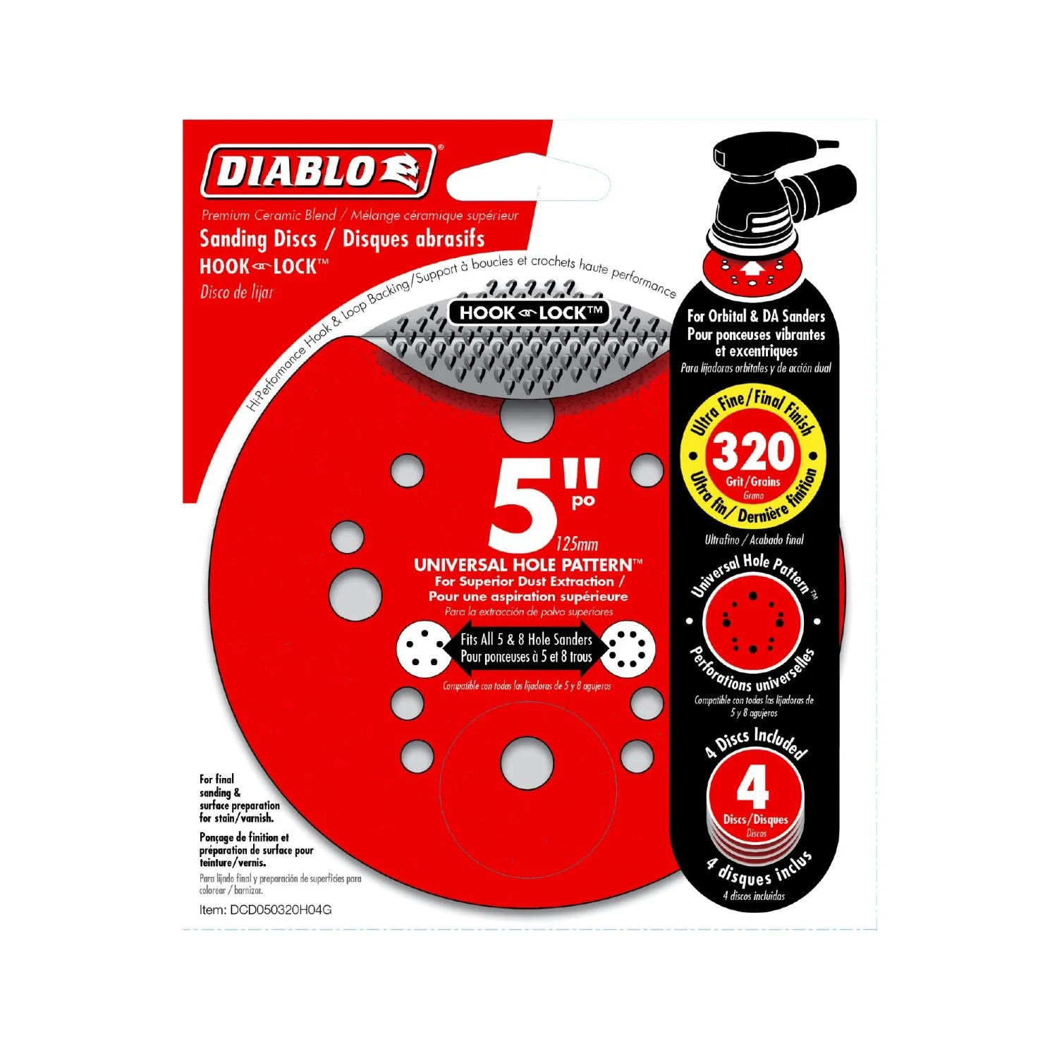 Diablo DCD050320H04G 5 Inch ROS Disc Hook & Lock 320 Grit , 4-Pack - Image 1