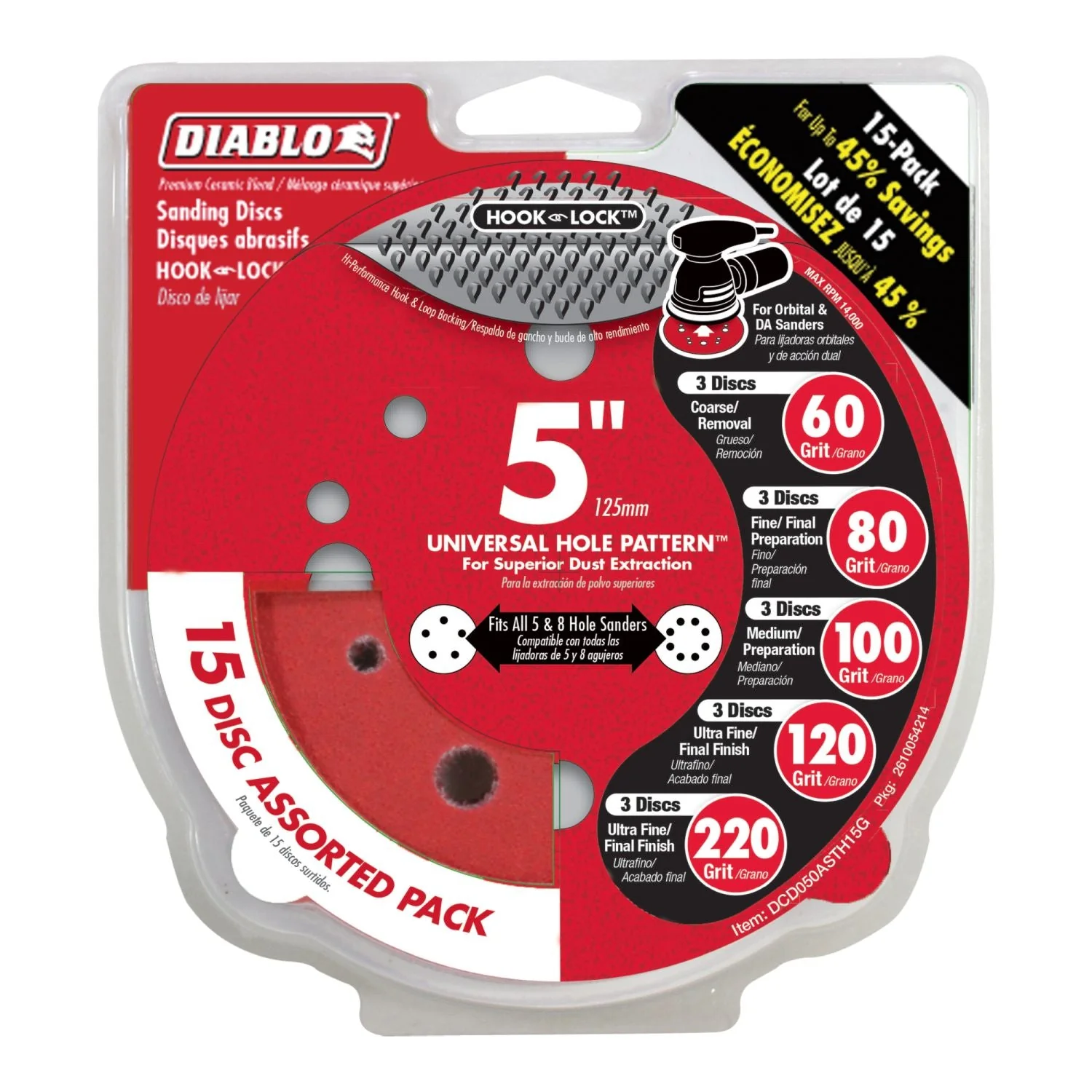 Diablo DCD050ASTH15G 5 in. Hook & Lock ROS Sanding Disc Set (15-Piece) - Image 2