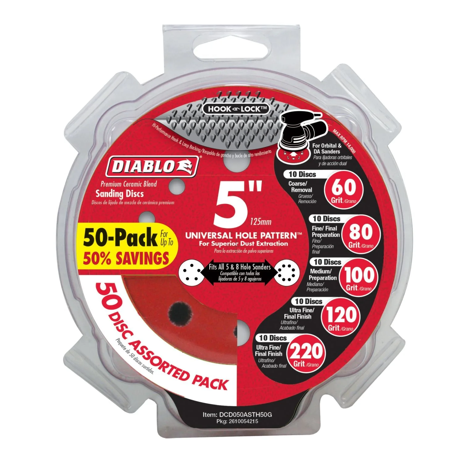 Diablo DCD050ASTH50G 5 in. Assorted Hook & Lock ROS Sanding Discs (50-Piece) - Image 2