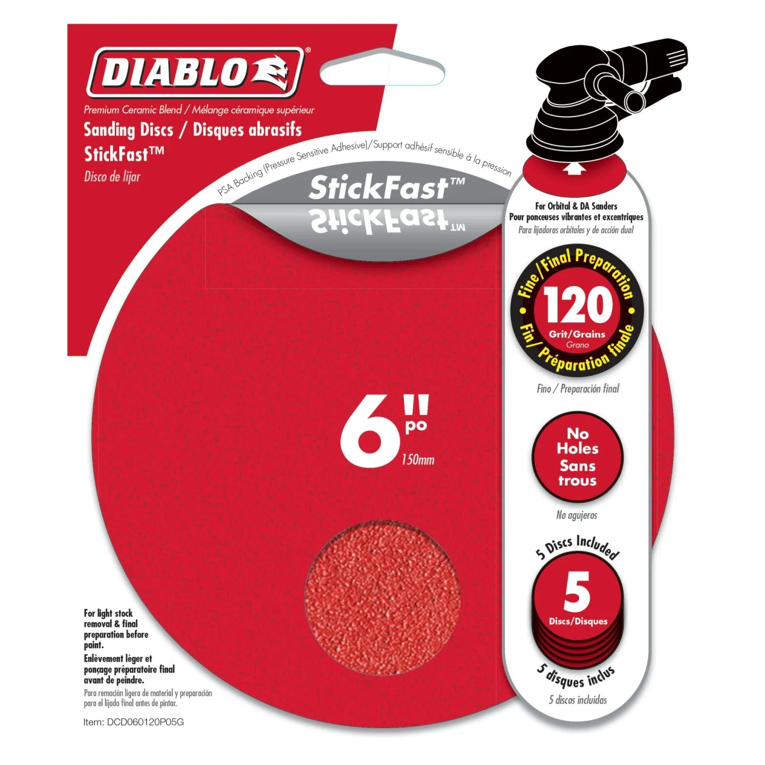 Diablo DCD060120P05G 6 Inch ROS Disc StickFast 120 Grit , 5-Pack - Image 1