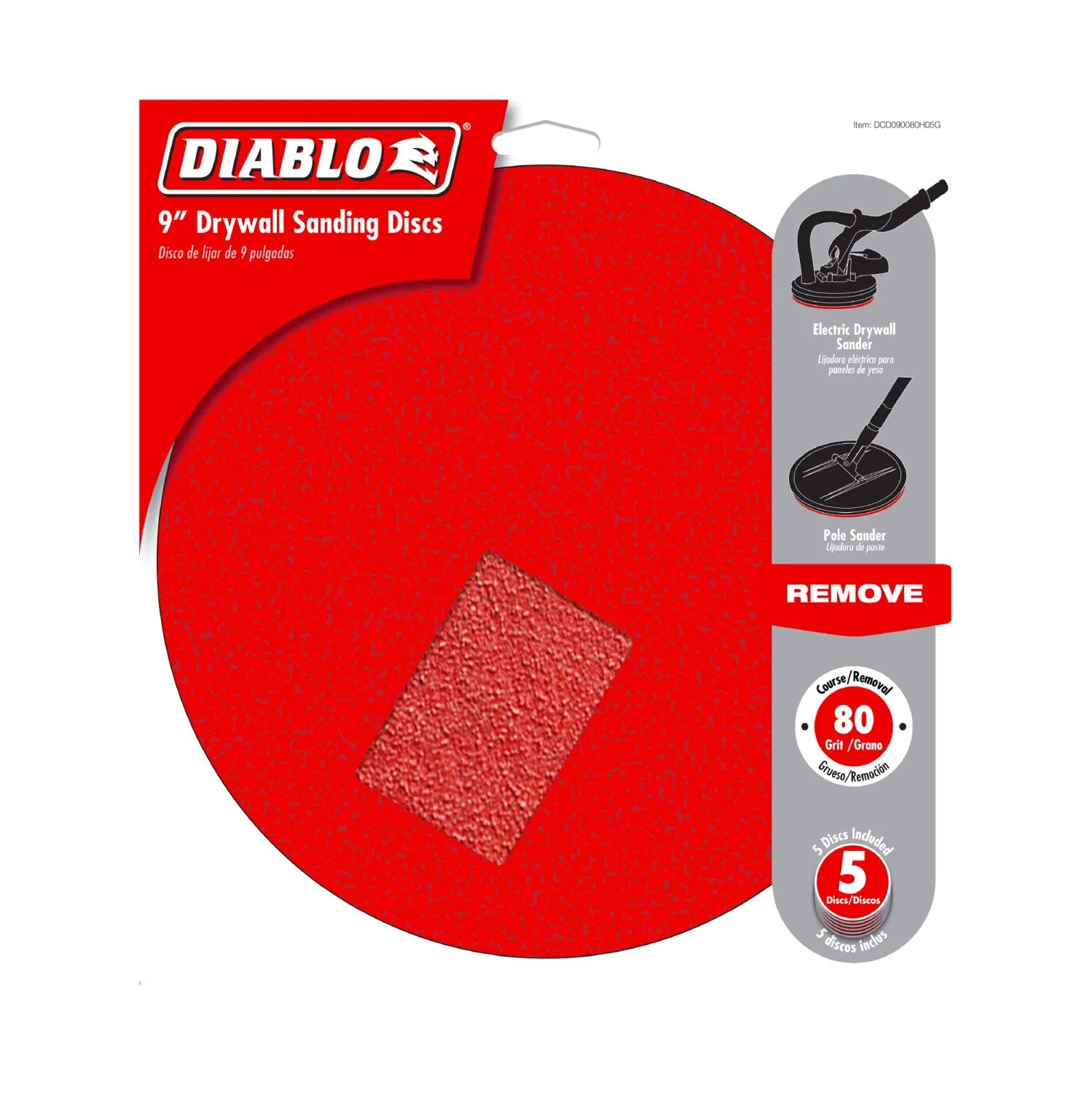 Diablo DCD090080H05G 9 in. 80 Grit Hook & Lock ROS Sanding Discs for Drywall (5-Pack) - Image 2