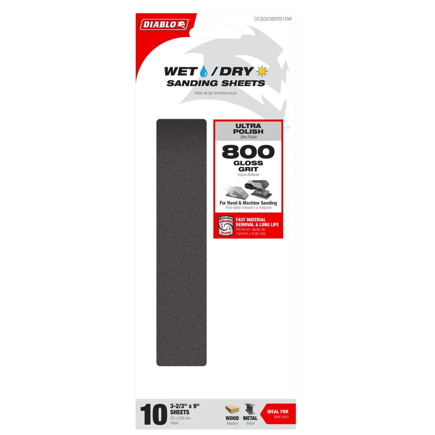 Diablo DCS323800S10W 1/3 Sheet 800 Grit Wet/Dry Sanding Sheets (10-Pack) - Image 2