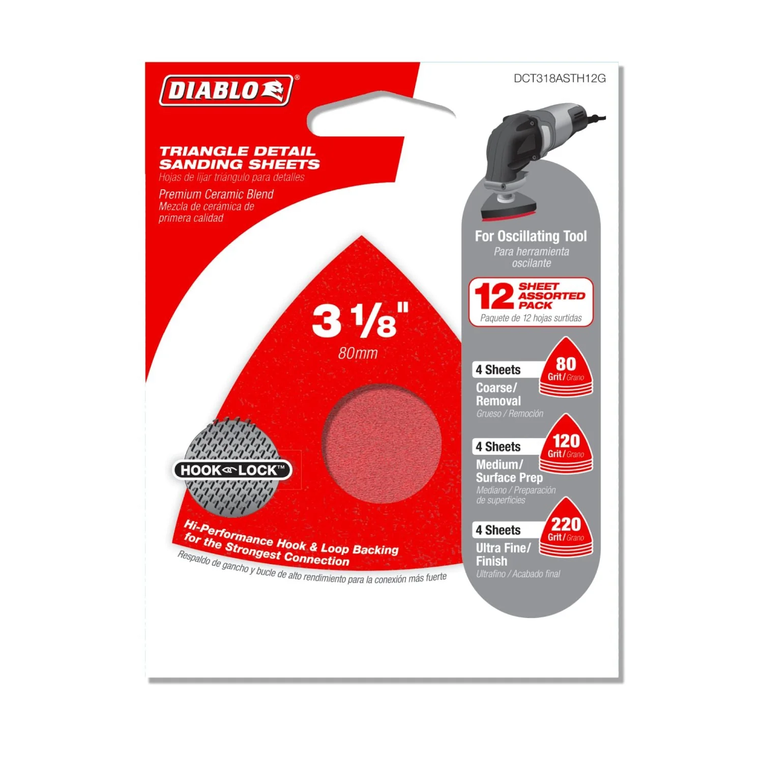 Diablo DCT318ASTH12G 3-1/8 in. 12-Piece Assorted Oscillating Detail Triangle Sanding Sheet Pack - Image 2