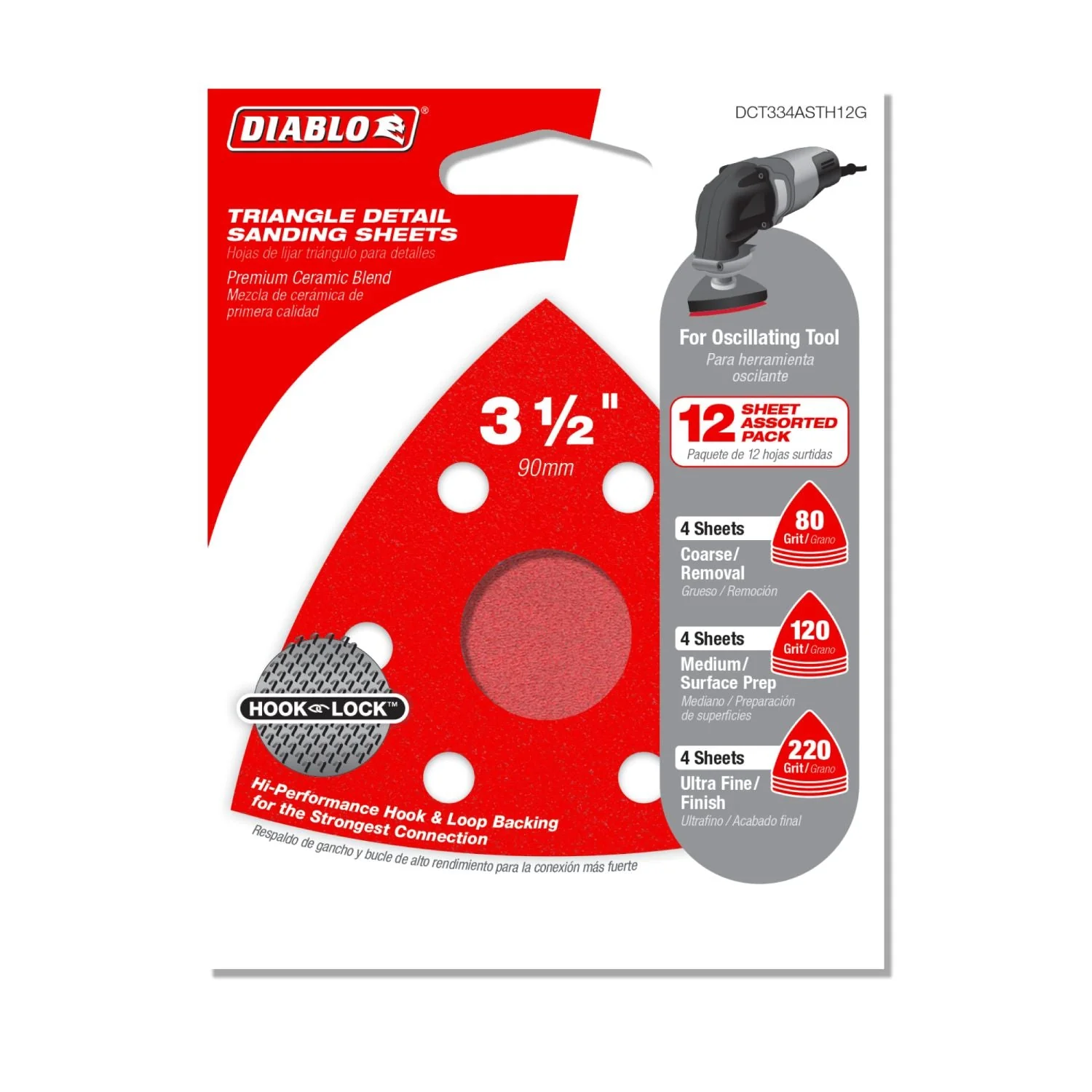 Diablo DCT334ASTH12G 3-3/4" 12-Piece Assorted Oscillating Detail Triangle Sanding Sheet Pack - Image 2
