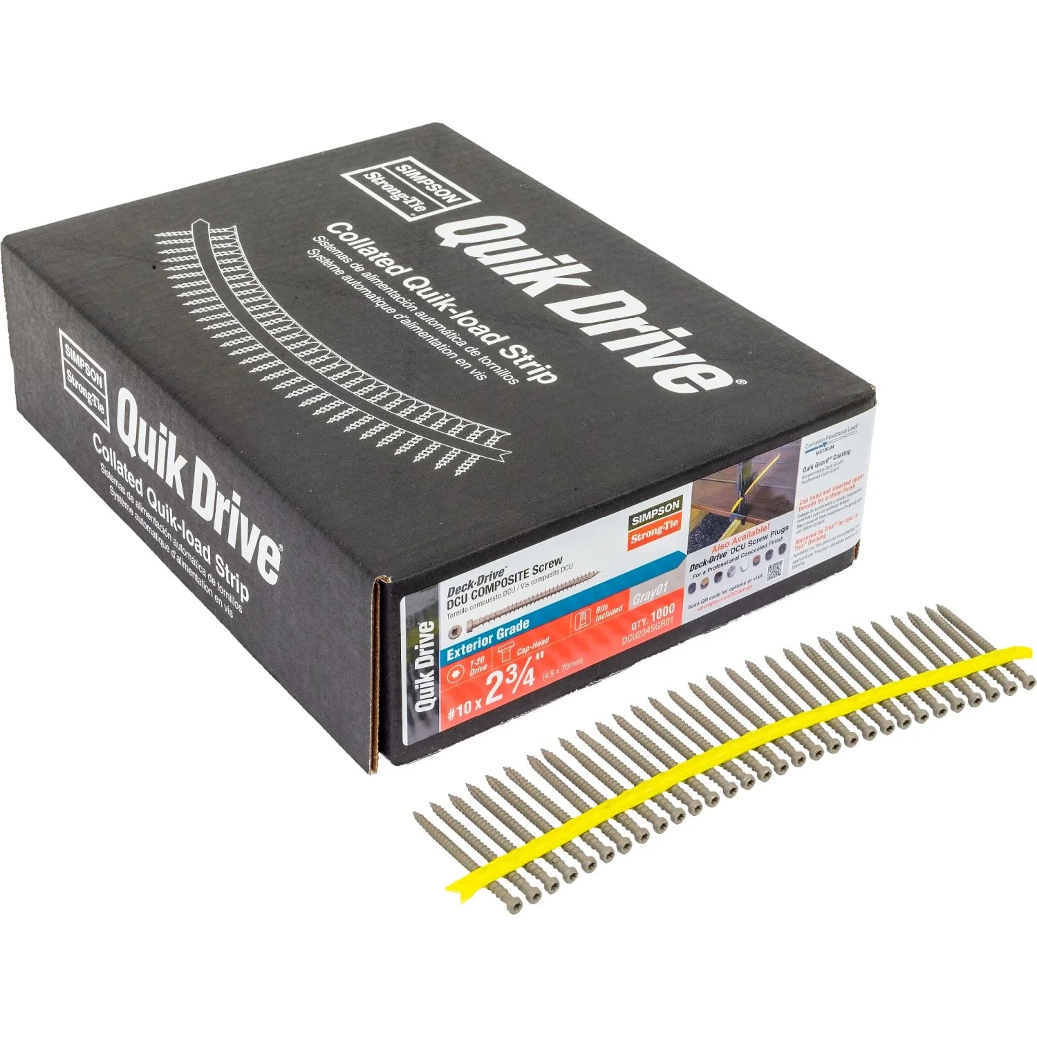 Simpson Strong-Tie DCU234SGR01 Deck-Drive DCU COMPOSITE Screw (Collated),  #10 x 2-3/4-in. Quik Guard Gray 01, 1000-Pack - Image 2