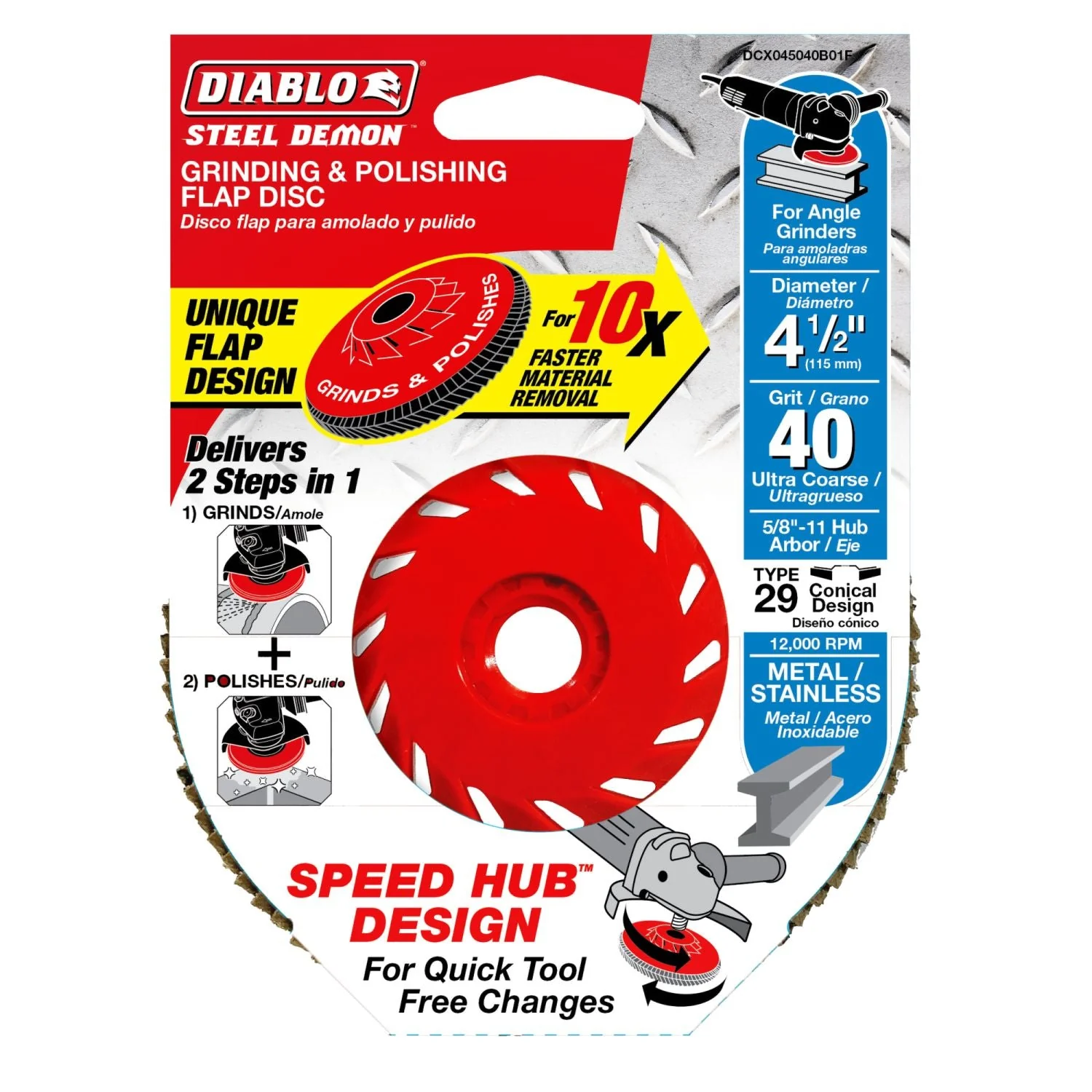 Diablo DCX045040B01F 4-1/2 Inch Steel Demon Flap Disc 40 Grit - with Speed Hub - Image 1