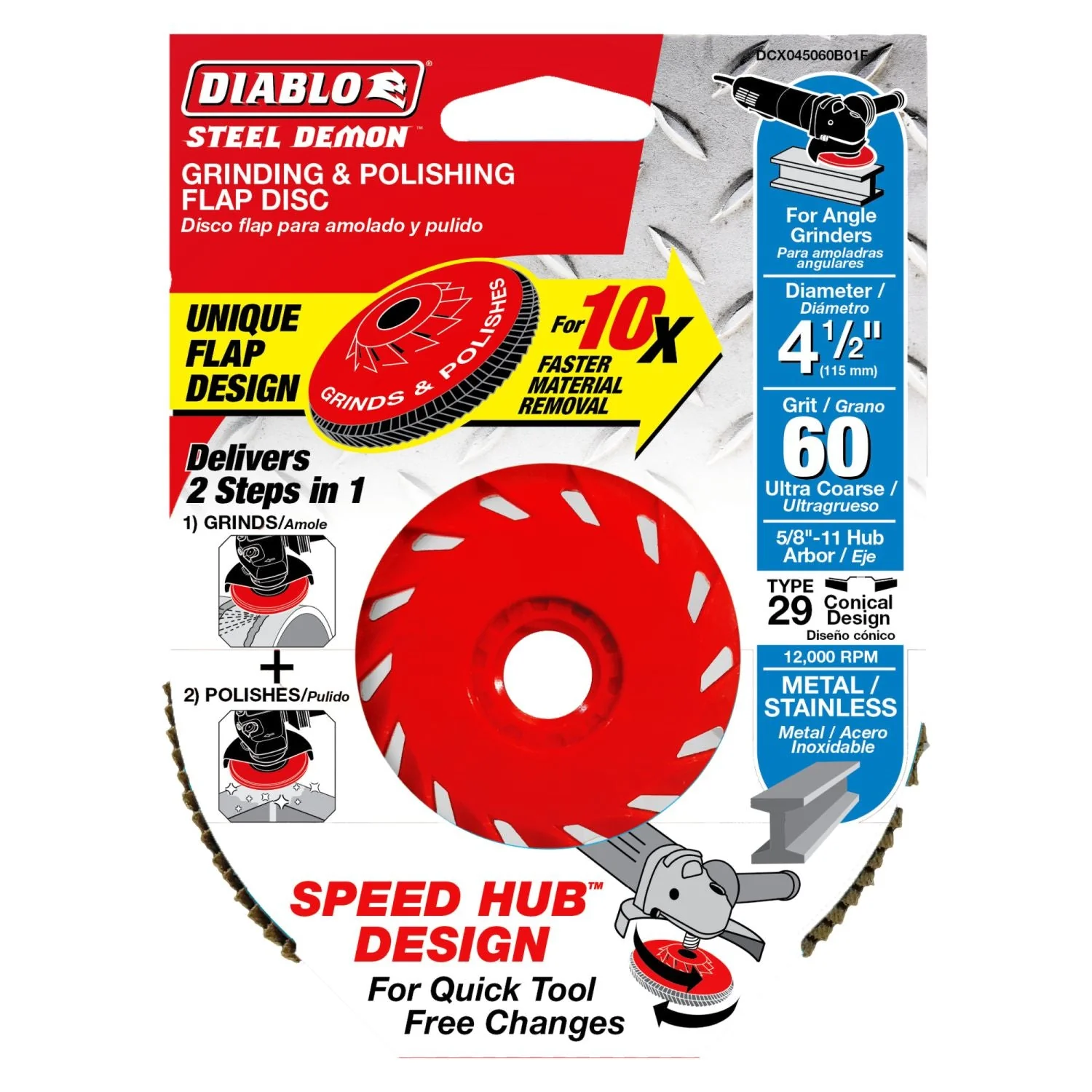 Diablo DCX045060B01F 4-1/2 Inch Steel Demon Flap Disc 60 Grit - with Speed Hub - Image 1