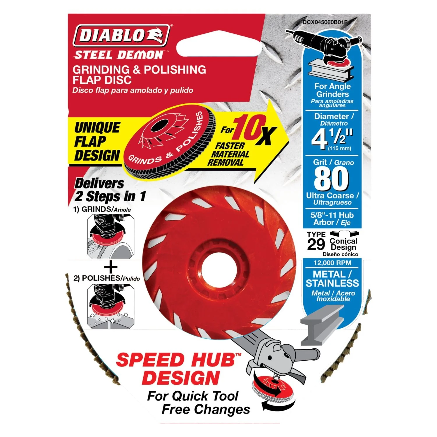 Diablo DCX045080B01F 4-1/2 Inch Steel Demon Flap Disc 80 Grit - with Speed Hub - Image 1
