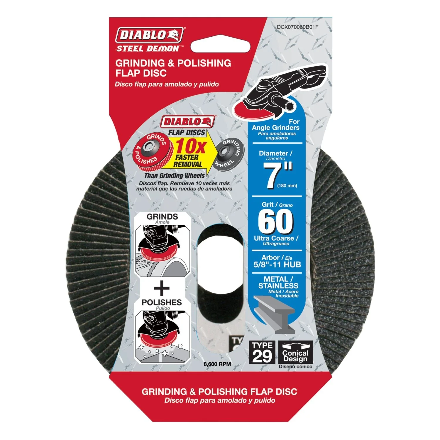 Diablo DCX070060B01F 7 Inch Steel Demon Flap Disc 60 Grit with Hub - Image 1