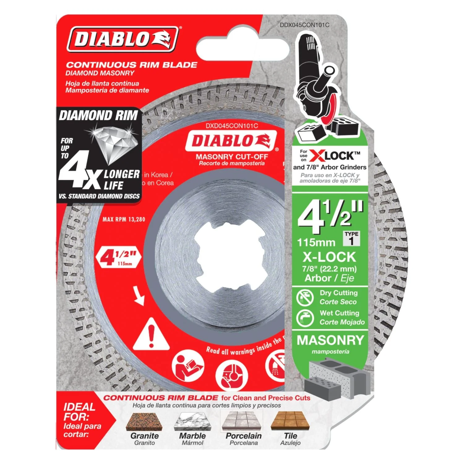Diablo DDX045CON101C 4-1/2 Inch Diamond Continuous Masonry Cut-Off with X-LOCK arbor - Image 1