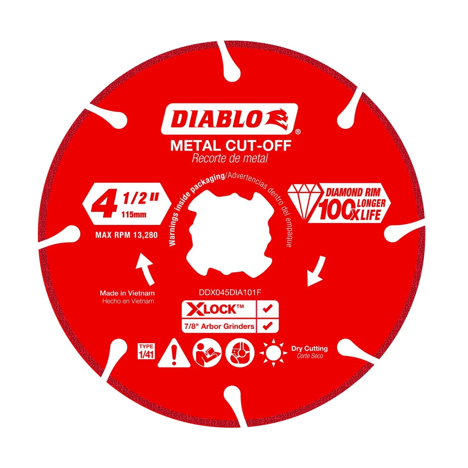 Diablo DDX045DIA101F 4.5 Inch Diamond Rimmed Disc for Metal Cutting with X-Lock and All Grinders - Image 1