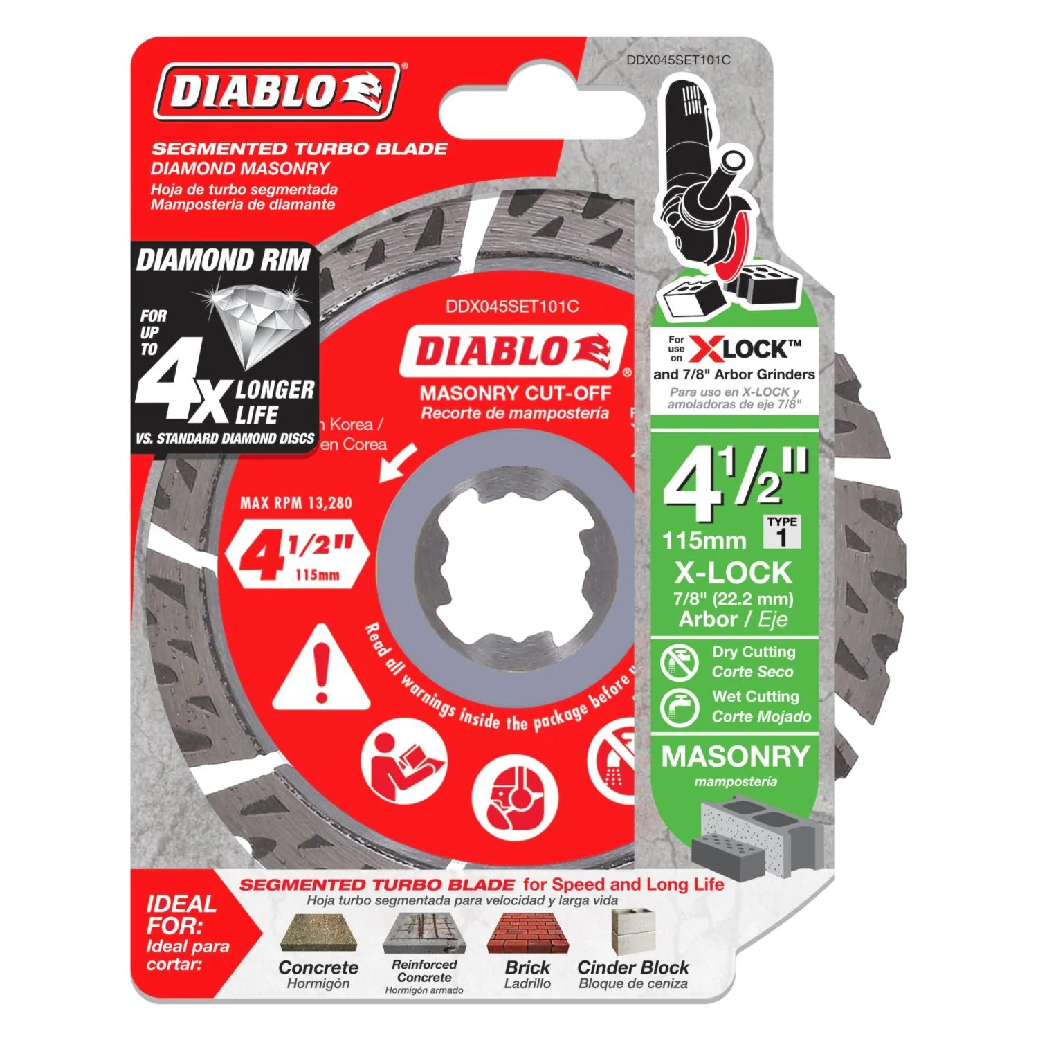 Diablo DDX045SET101C 4-1/2 Inch Diamond Segmented Turbo Masonry Cut-Off with X-LOCK arbor - Image 1