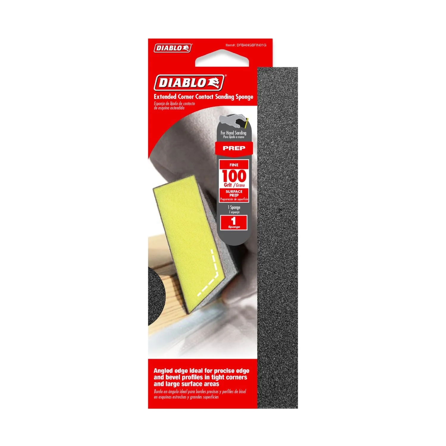 Diablo DFBANGBFIN01G 8 in. x 3 in. x 1 in. 100 Grit Extended Corner Contact Spanding Sponge - Image 2