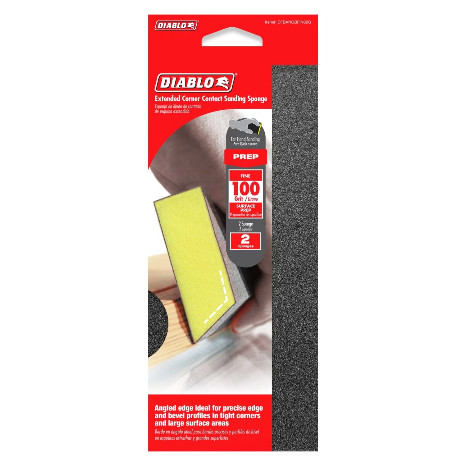 Diablo DFBANGBFIN02G 8 in. x 3 in. x 1 in. 100 Grit Extended Corner Contact Spanding Sponges (2-Pack) - Image 2