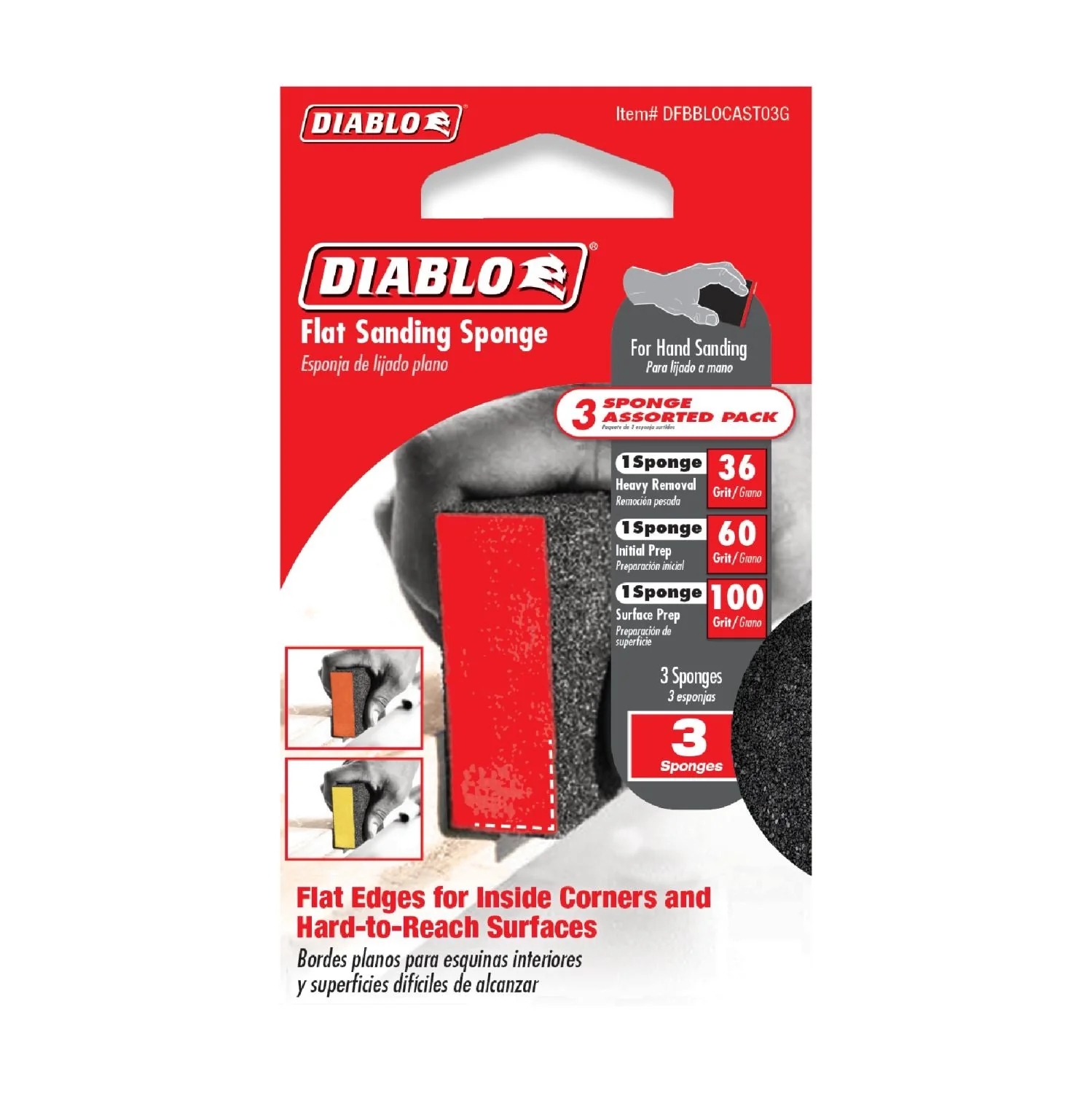 Diablo DFBBLOCAST03G Flat Sanding Sponge Assorted Pack, 3-Piece - Image 1