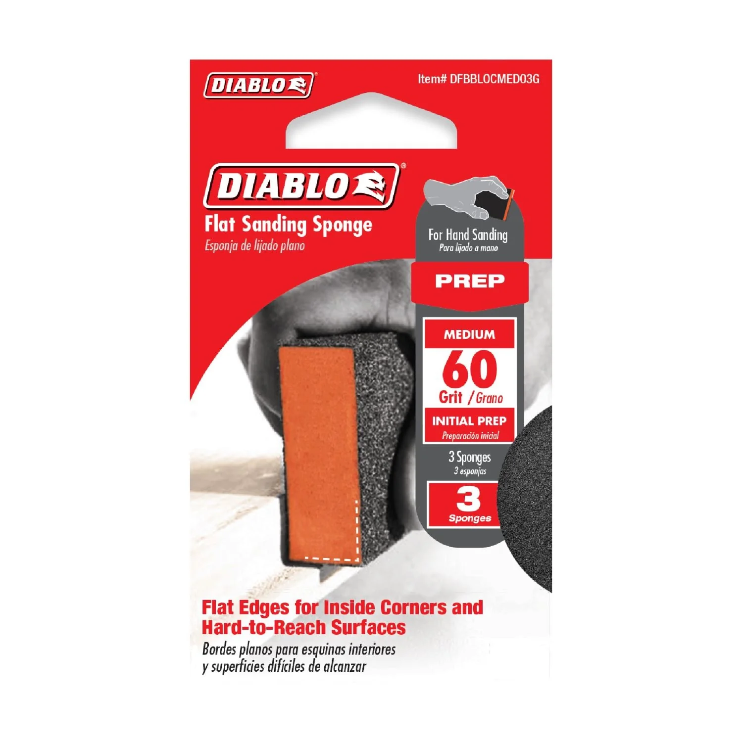 Diablo DFBBLOCMED03G Flat 60-Grit (Medium) Sanding Sponge, 3-Piece - Image 1