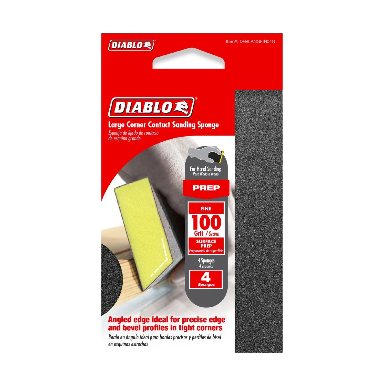 Diablo DFBLANGFIN04G 5 in. x 3 in. x 1 in. 100 Grit Corner Contact Sanding Sponges (4-Pack) - Image 2