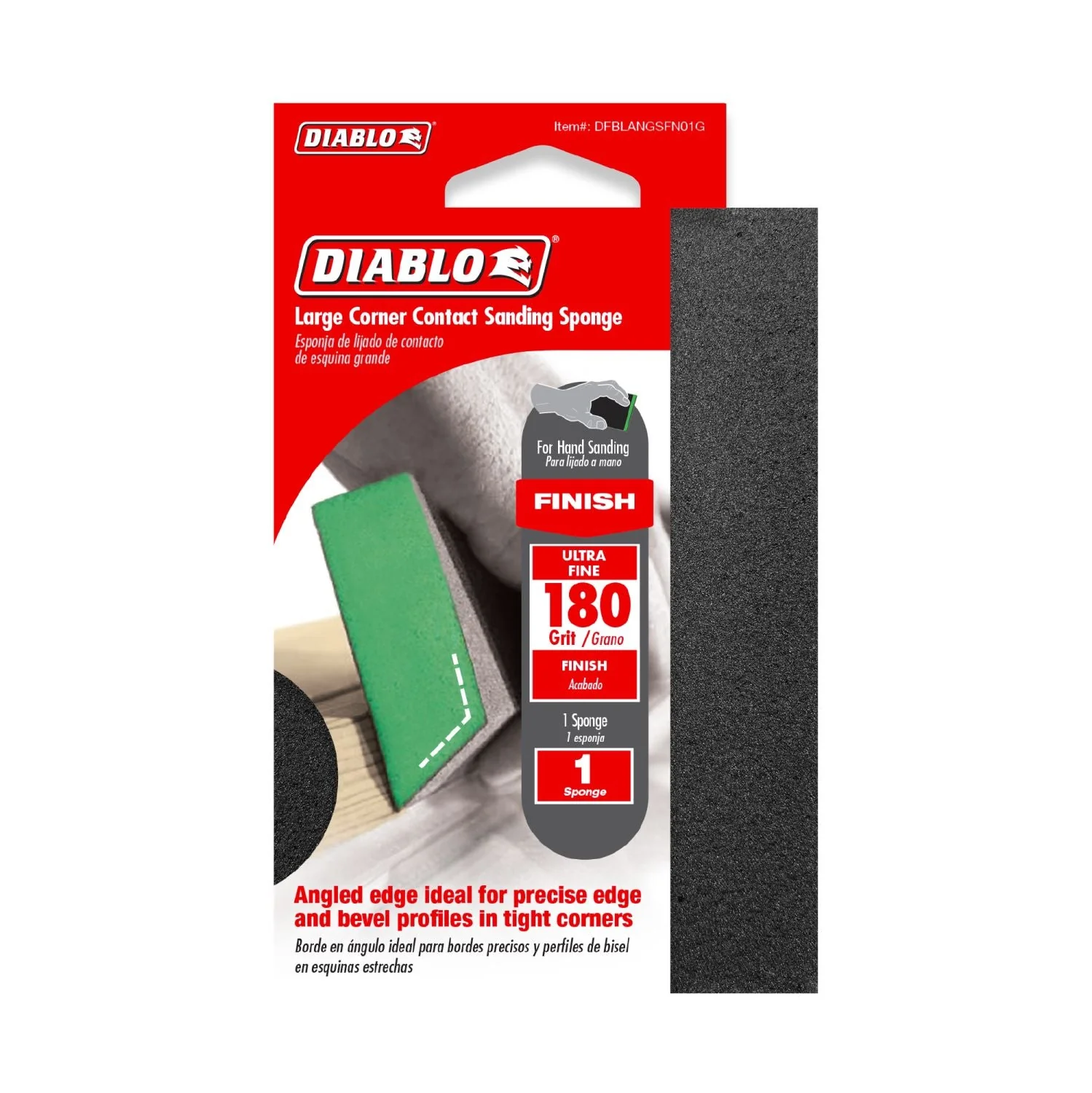 Diablo DFBLANGSFN01G 5 in. x 3 in. x 1 in. 180 Grit Corner Contact Sanding Sponge - Image 2