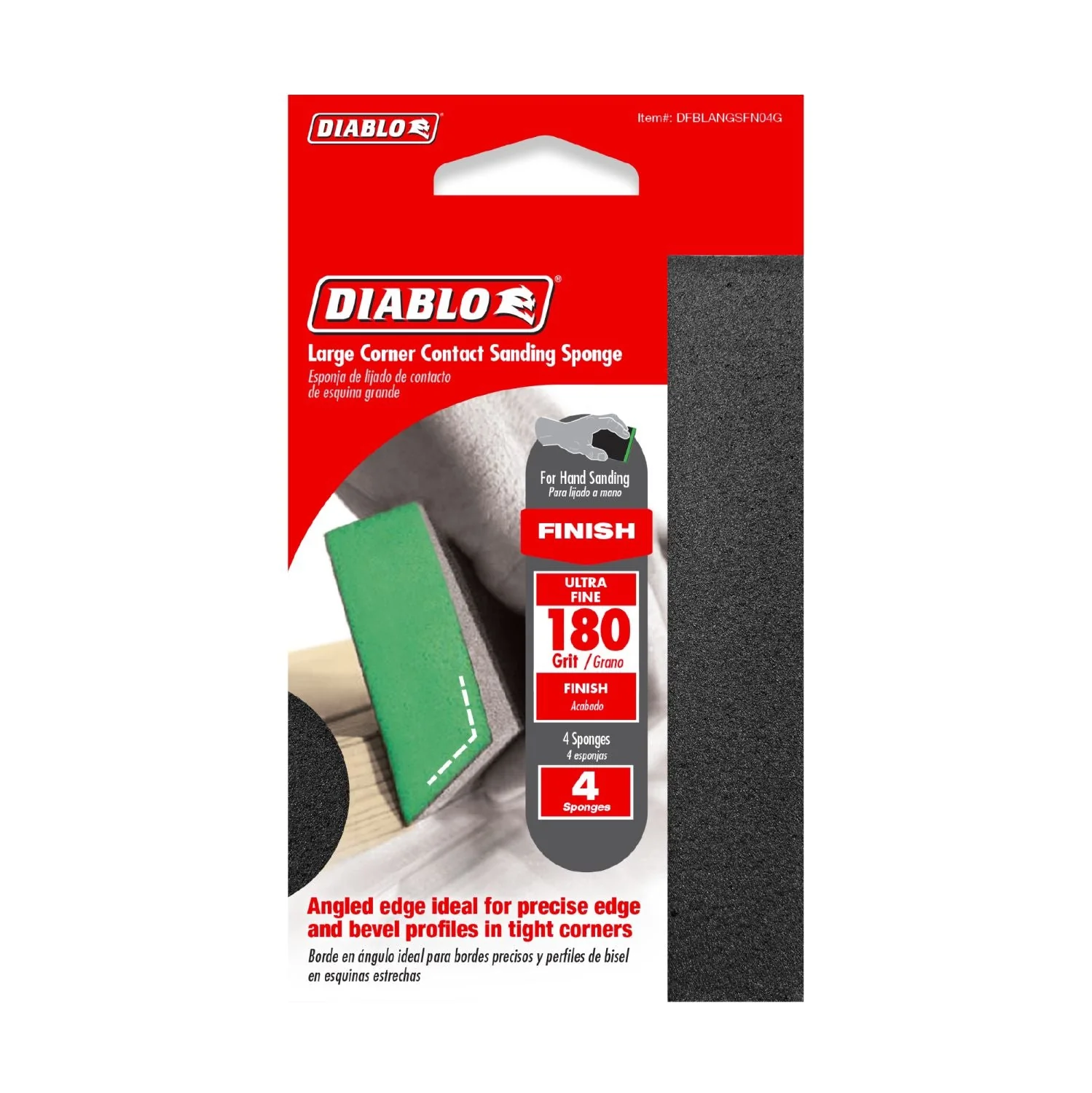 Diablo DFBLANGSFN04G 5 in. x 3 in. x 1 in. 180 Grit Corner Contact Sanding Sponges (4-Pack) - Image 2