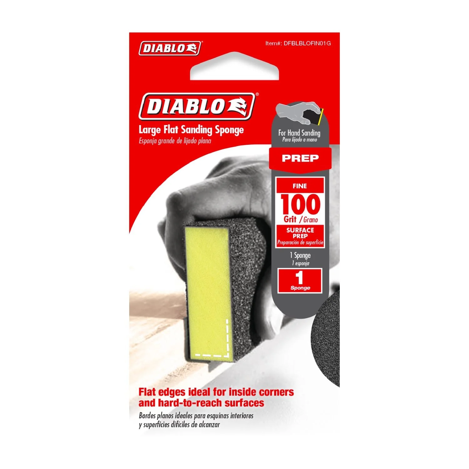 Diablo DFBLBLOFIN01G 5 in. x 3 in. x 1 in. 100 Grit Large Flat Edge Sanding Sponge - Image 2
