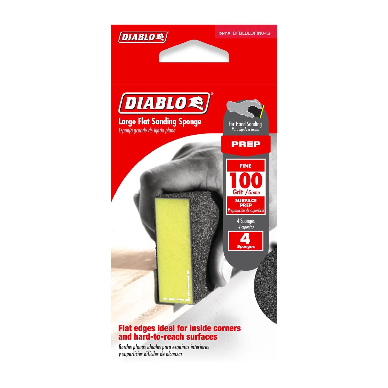 Diablo DFBLBLOFIN04G 5 in. x 3 in. x 1 in. 100 Grit Large Flat Edge Sanding Sponges (4-Pack) - Image 2