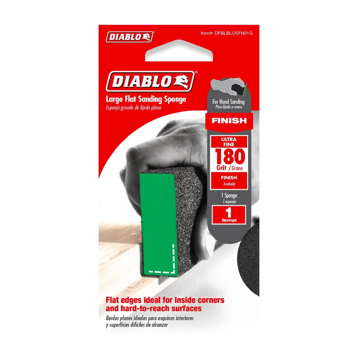 Diablo DFBLBLOSFN01G 5 in. x 3 in. x 1 in. 180 Grit Large Flat Edge Sanding Sponge - Image 2