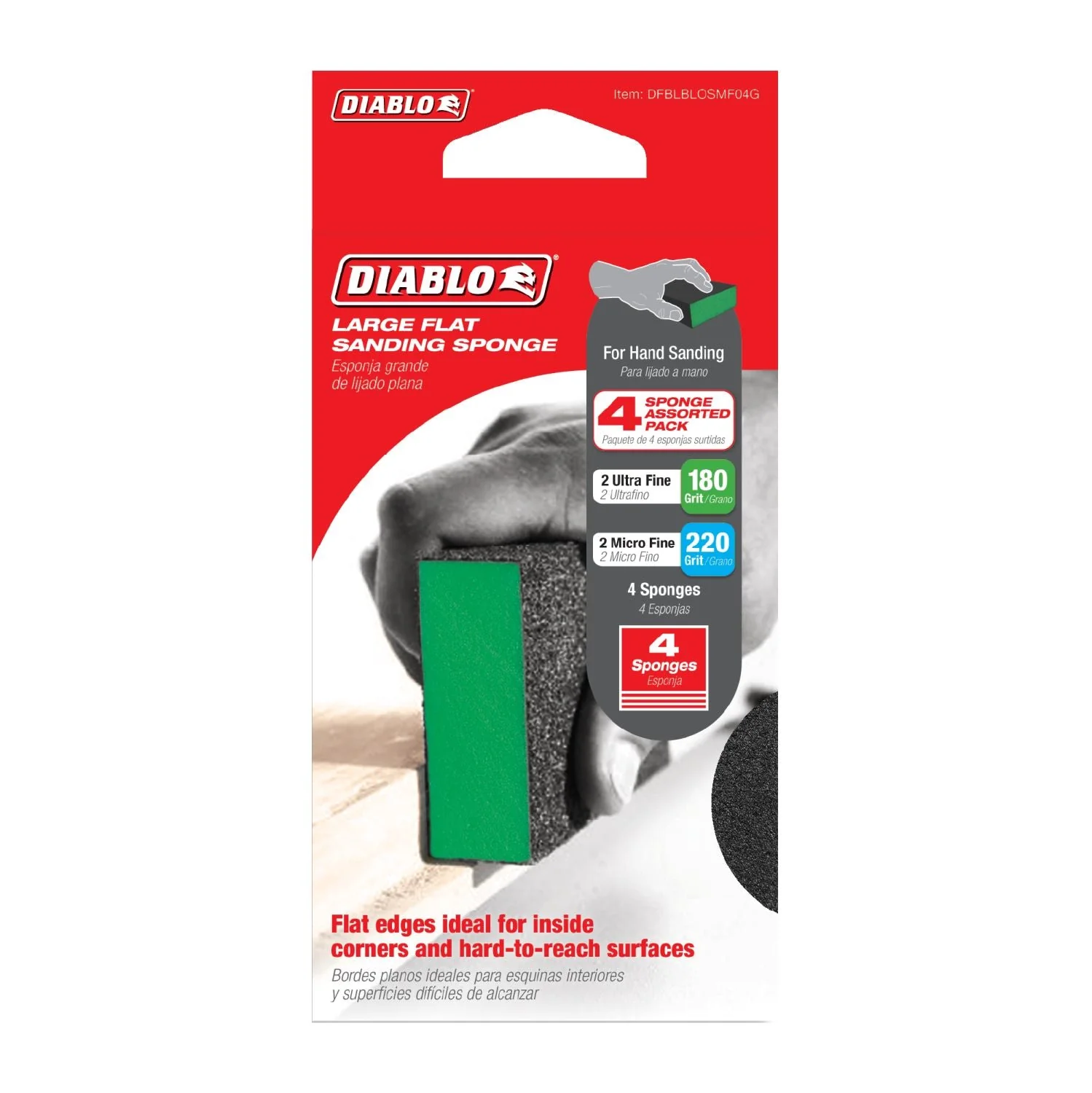 Diablo DFBLBLOSFN04G 5 in. x 3 in. x 1 in. 60 Grit Large Flat Edge Sanding Sponges (4-Pack) - Image 2