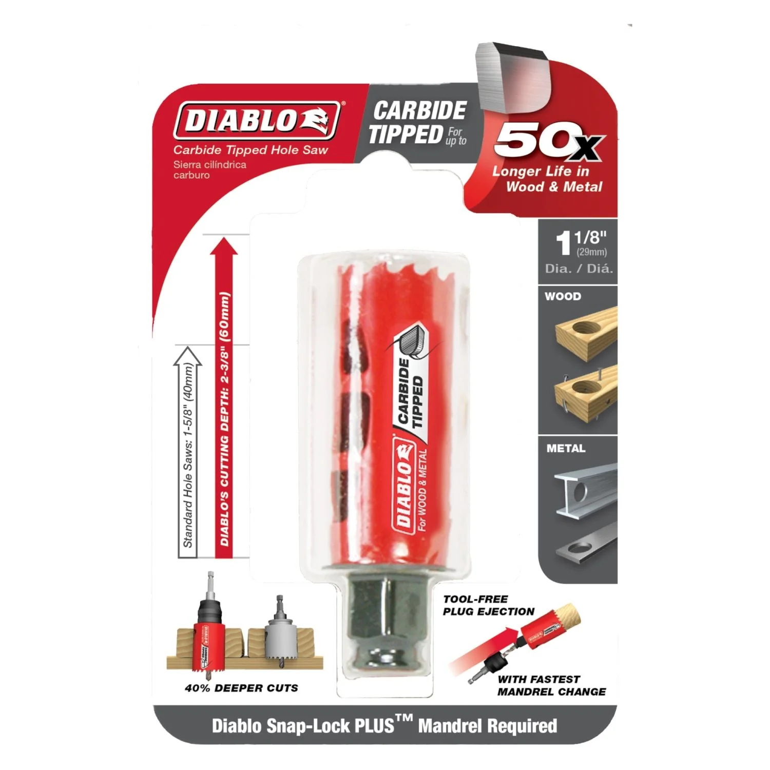Diablo DHS1125CT 1-1/8 Inch Carbide-Tipped Wood & Metal Holesaw