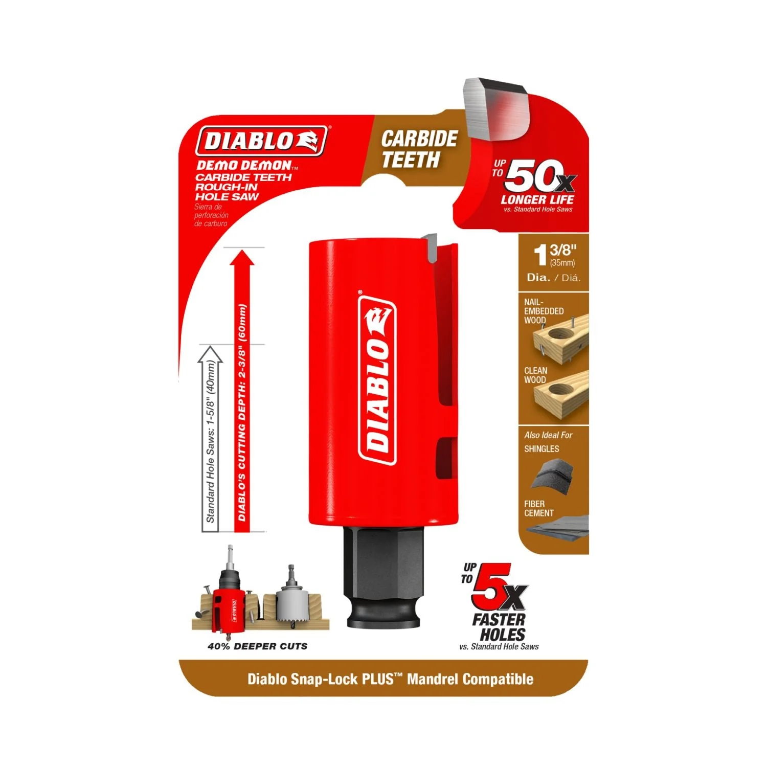 Diablo DHS1375CTR 1-3/8 in. Demo Demon Carbide Teeth Rough-In Hole Saw - Image 2
