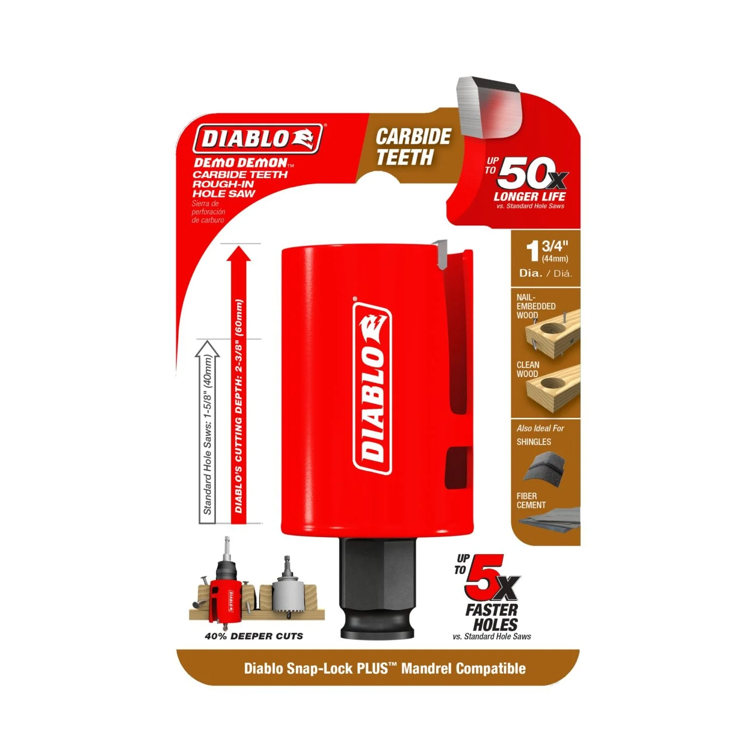 Diablo DHS1750CTR 1-3/4 in. Demo Demon Carbide Teeth Rough-In Hole Saw - Image 2
