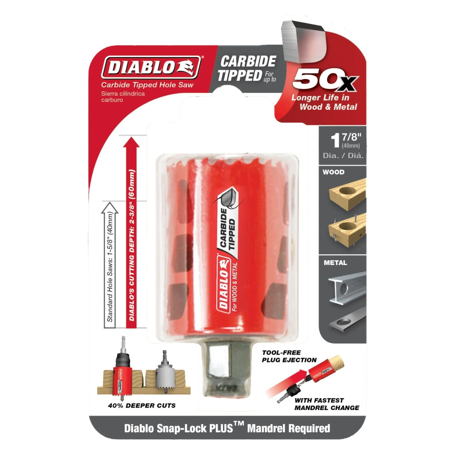 Diablo DHS1875CT 1-7/8 Inch Carbide-Tipped Wood & Metal Holesaw - Image 1