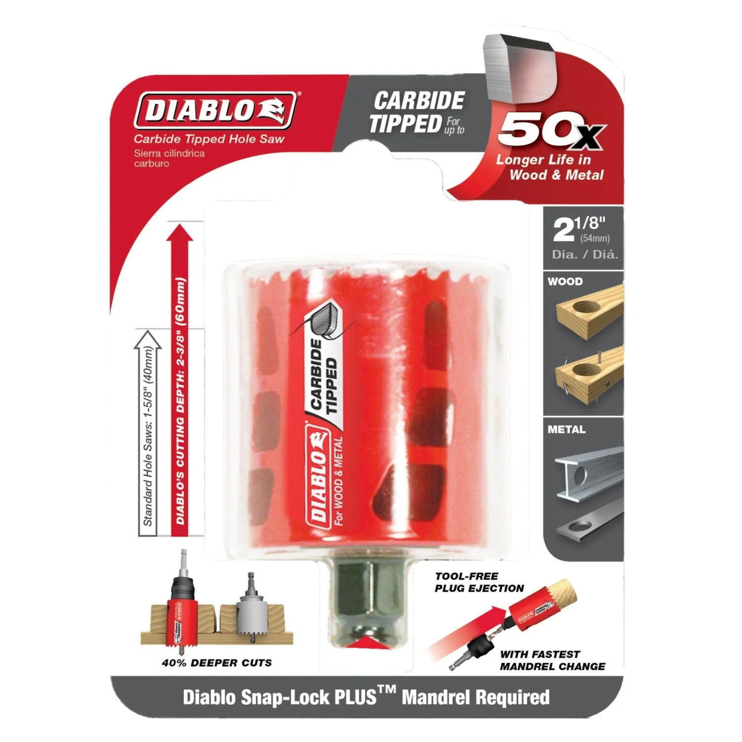 Diablo DHS2125CT 2-1/8 Inch Carbide-Tipped Wood & Metal Holesaw - Image 1